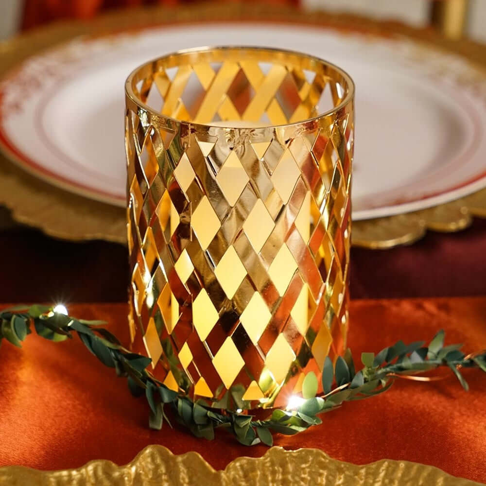 2-Pack Votive Candle Holders Gold Metal Diamond Cut Geometric Design - Perfect for Home Décor and Events 4