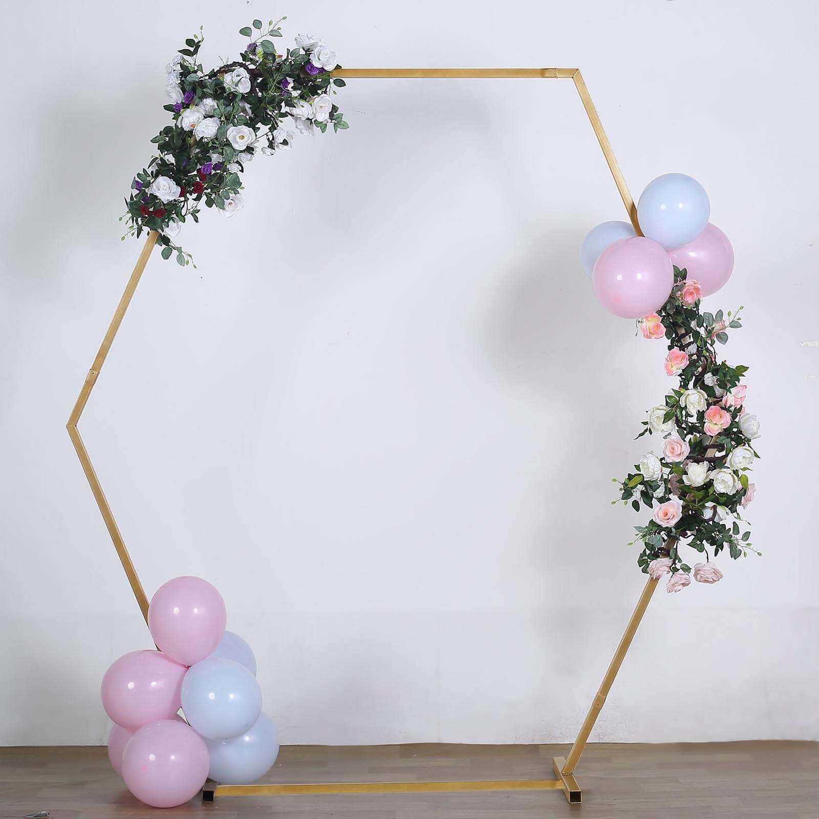 8ft Heavy Duty Gold Metal Hexagonal Wedding Arbor Photo Backdrop Stand