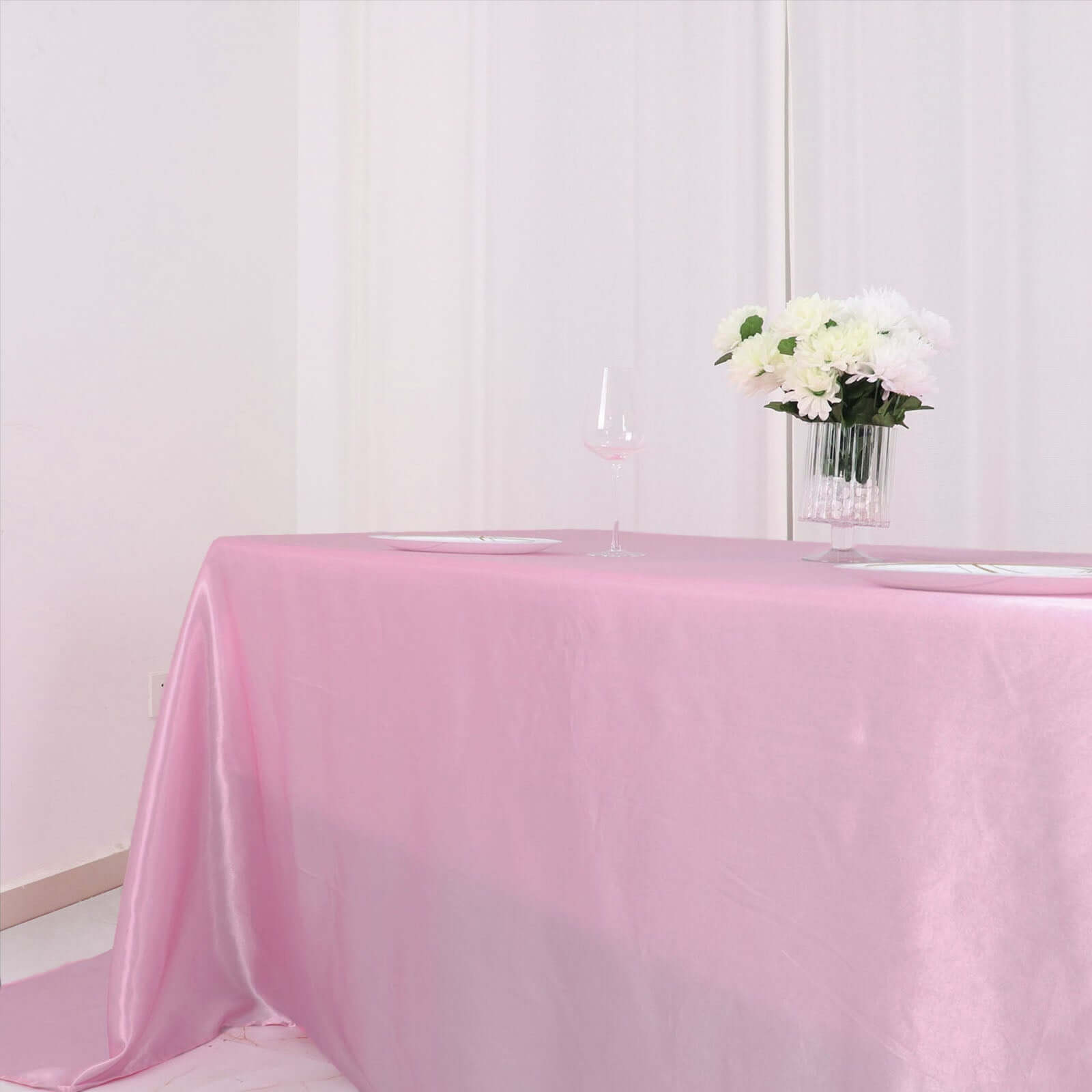 Satin Rectangular 90x132 Tablecloth Pink Satin - Seamless Table Cover