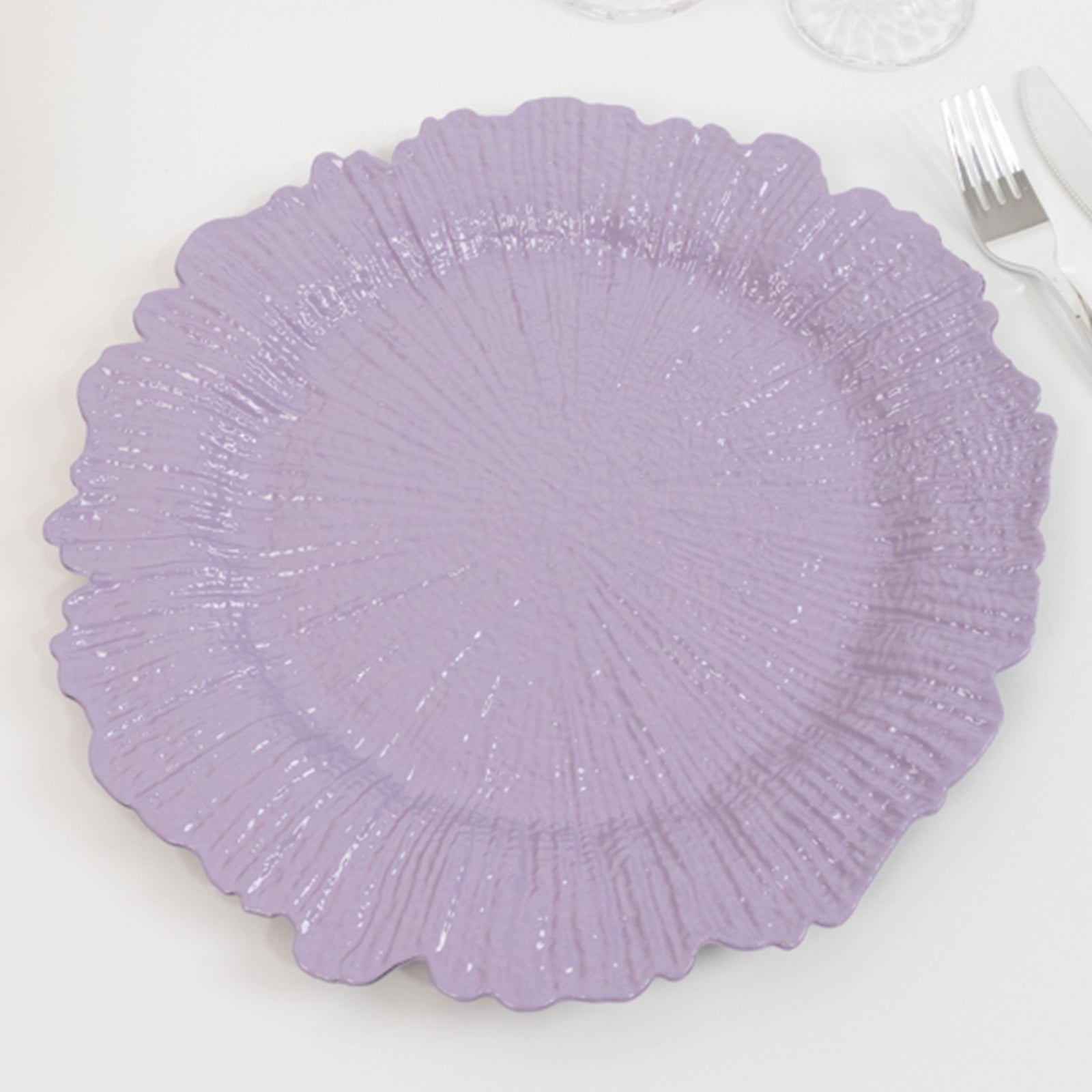 6-Pack Acrylic Plastic Round Charger Plates 13 in Lavender Lilac with Reef Design, Dinner Charger Tableware