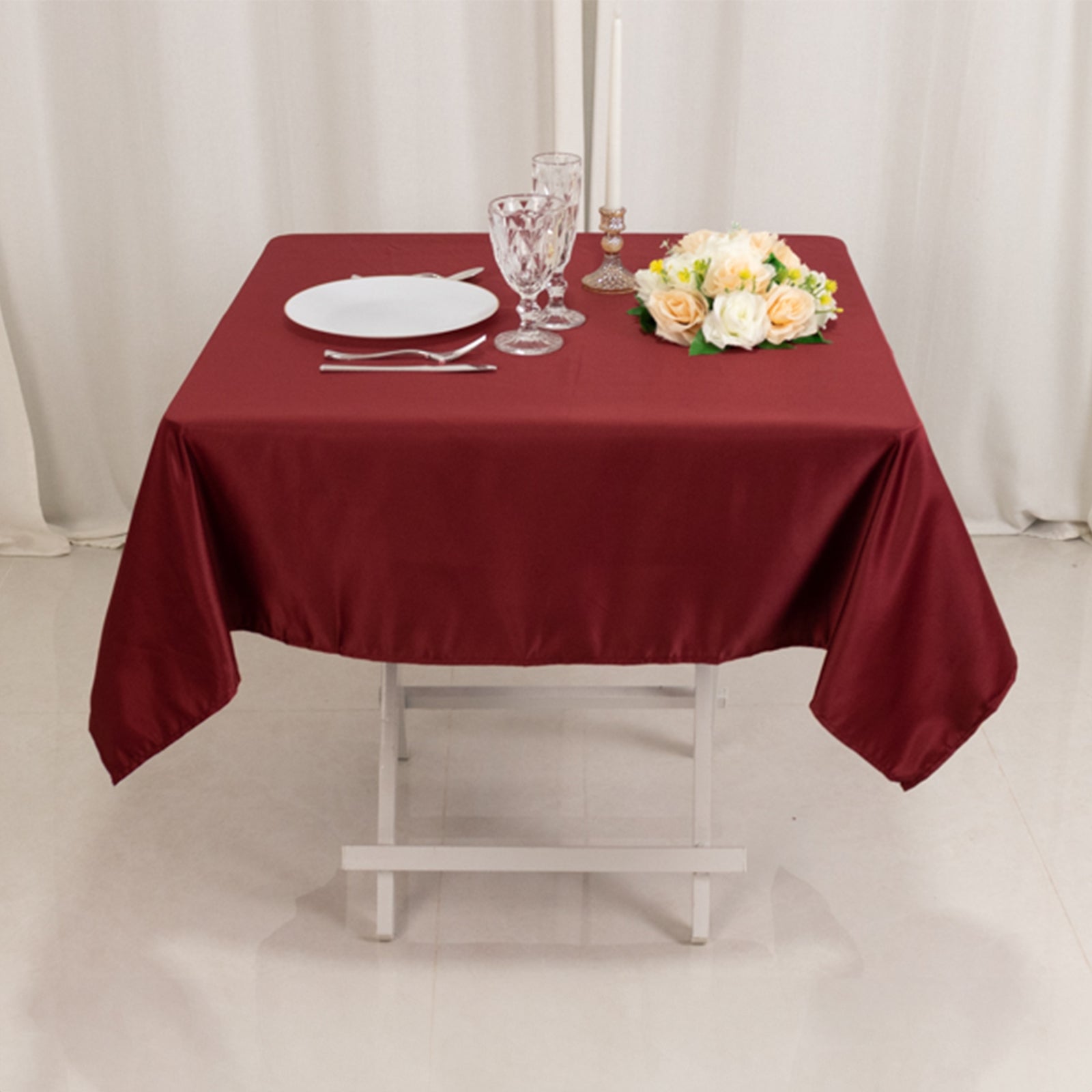 Lamour Satin 54x54 Square Tablecloth Burgundy - Durable & Silk-Like Table Cover