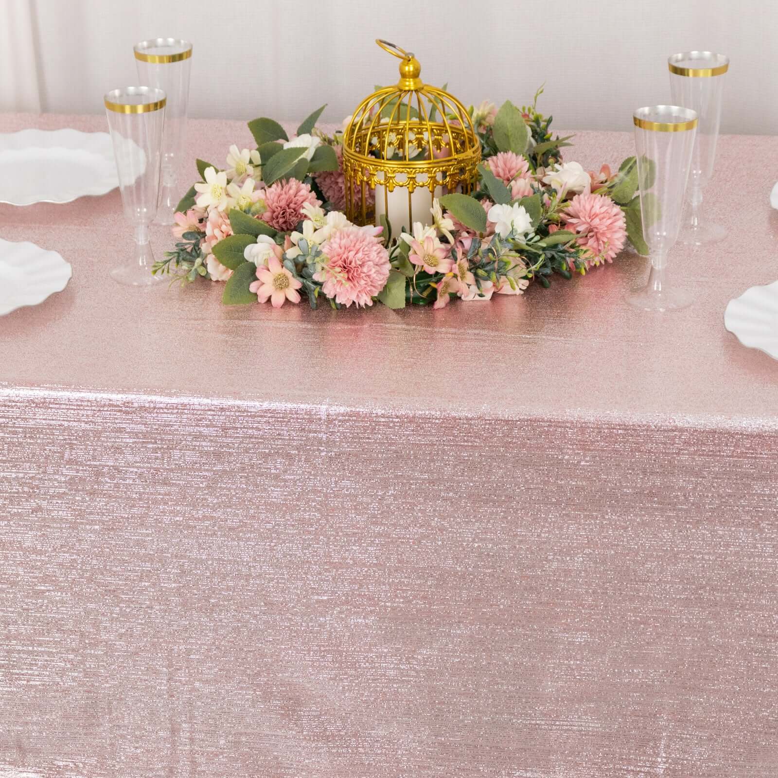 Sequin Dots Polyester 60x126 Rectangle Tablecloth Shimmering Rose Gold - Wrinkle Free & Sparkling Table Cover