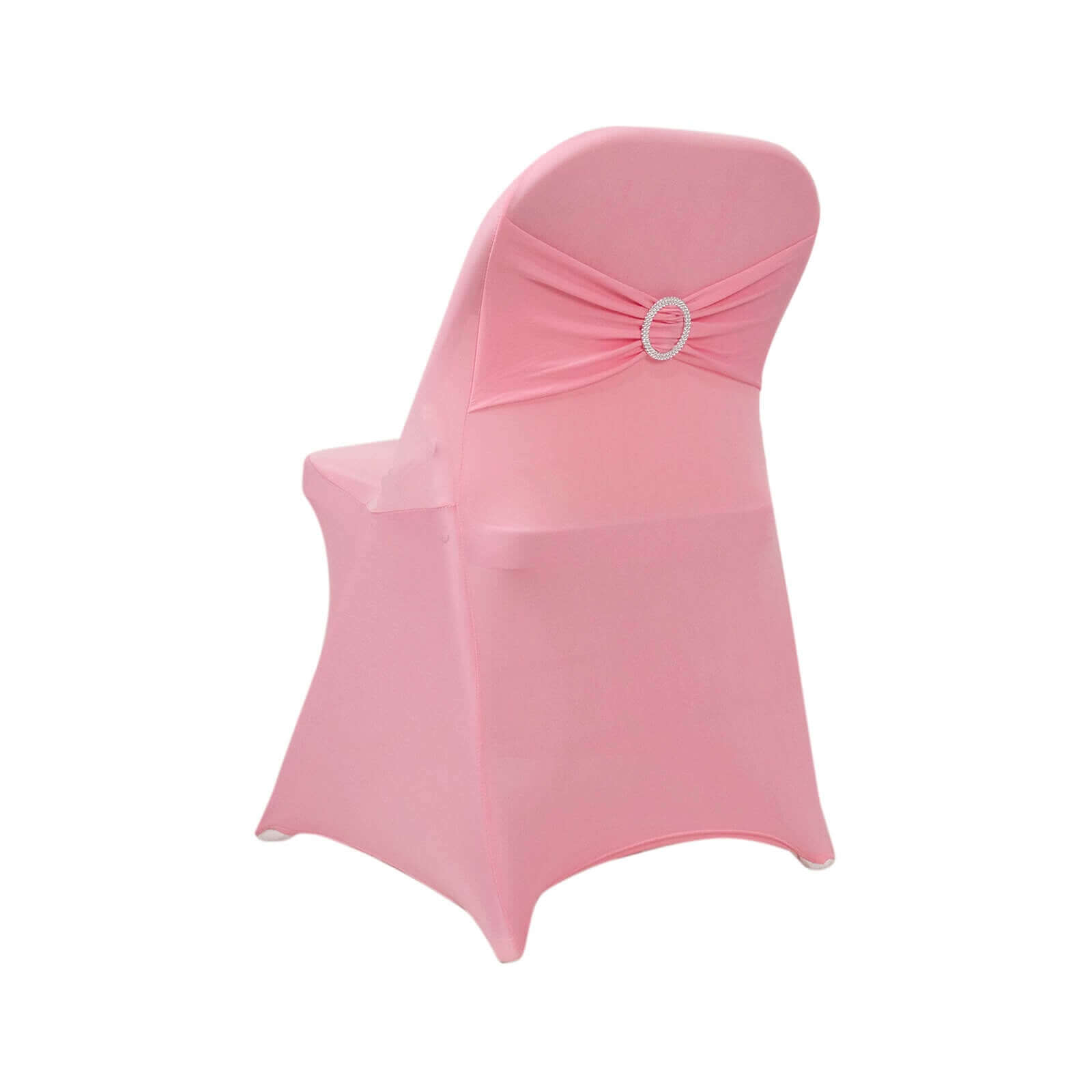 Stretch Spandex Chair Cover Pink for Folding Chairs - Secure Fit Slipcover with Silver Rhinestone Buckled Sash Band