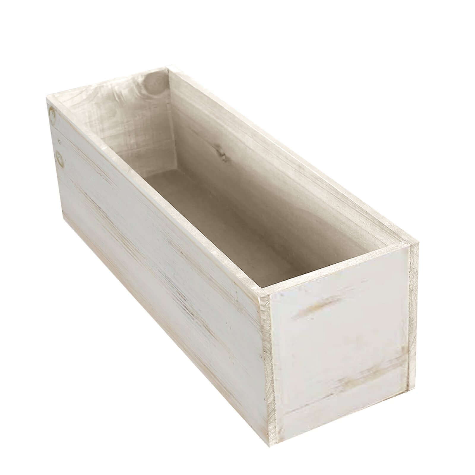 Whitewash Wood Planter Rectangular Box 18x6- Durable Decor with Removable Plastic Liner for Table Displays