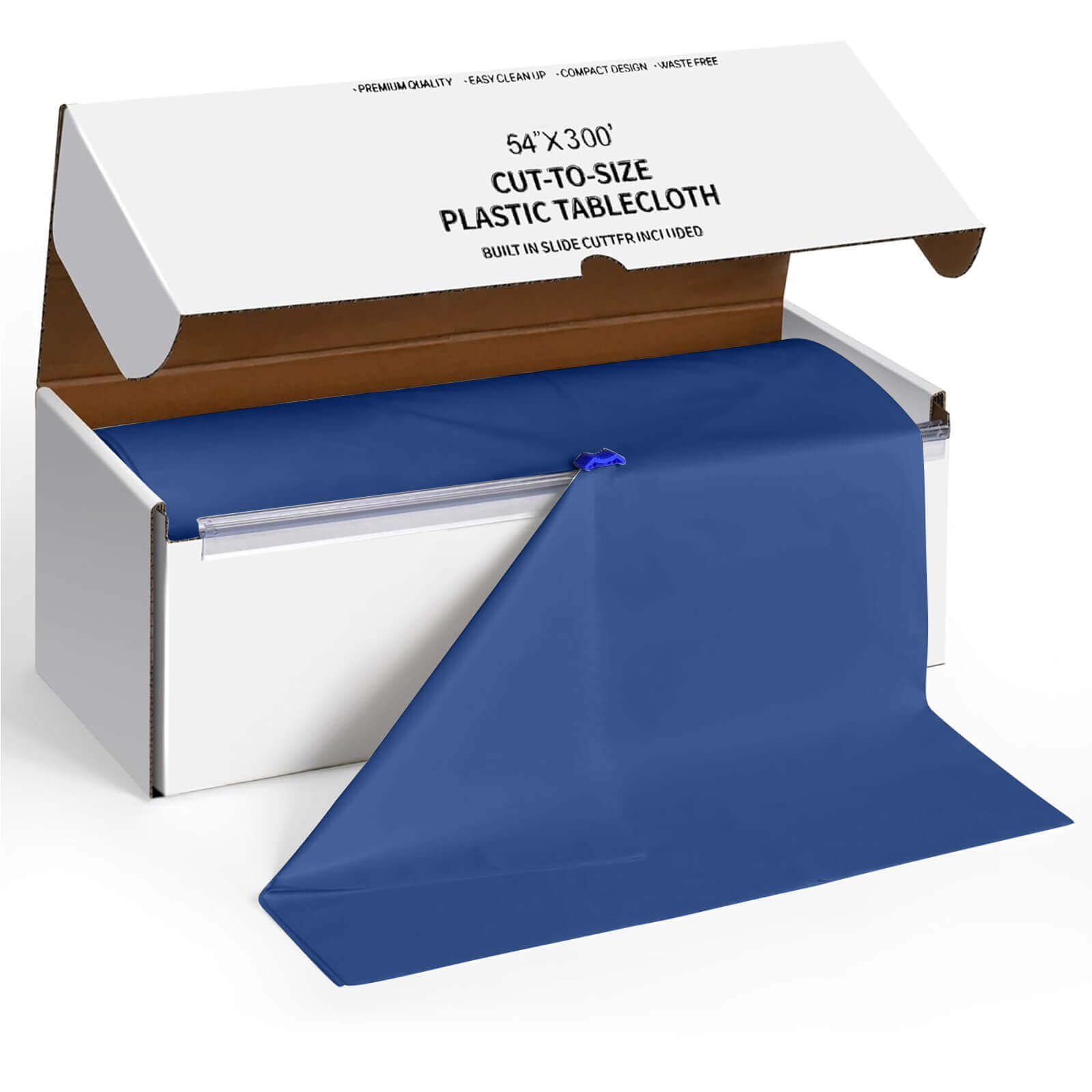 Plastic Table Cover Roll Navy Blue with Slide Cutter - Customizable Disposable Tablecloth Roll 54x300ft