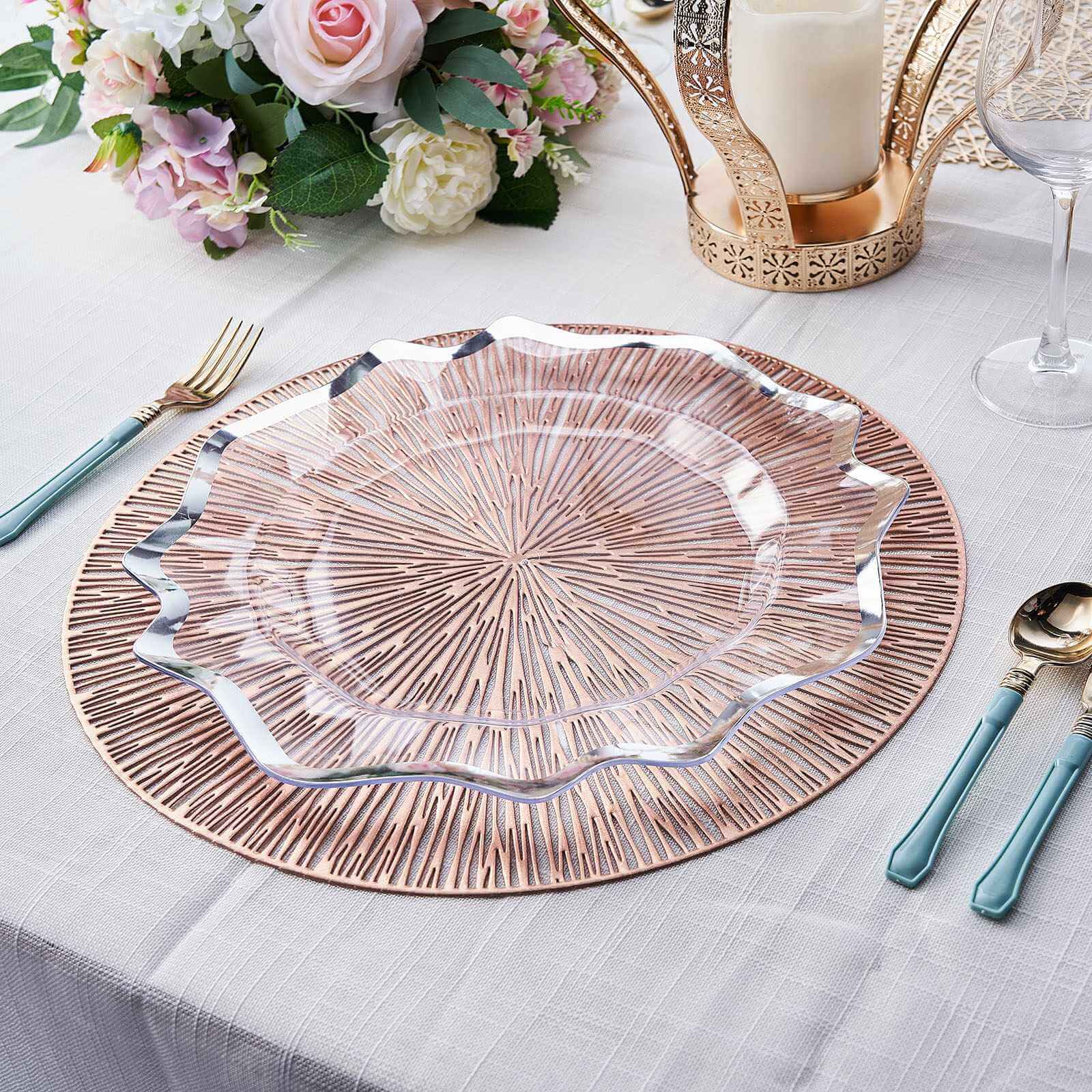 6-Pack Dining Table Mats Spiked Design Rose Gold - Vinyl Non-Slip Surface with Modern Appeal 15