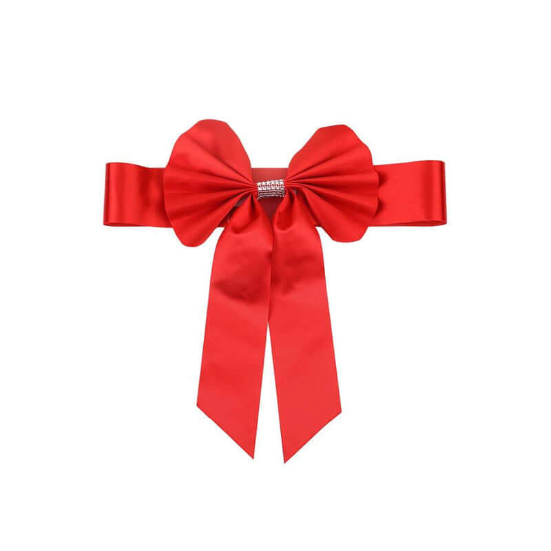 5 Pack Satin Faux Leather Chair Sashes Red - Durable Double Sided Pre-tied Bow Tie Chair Bands with Diamond Rhinestone Buckles