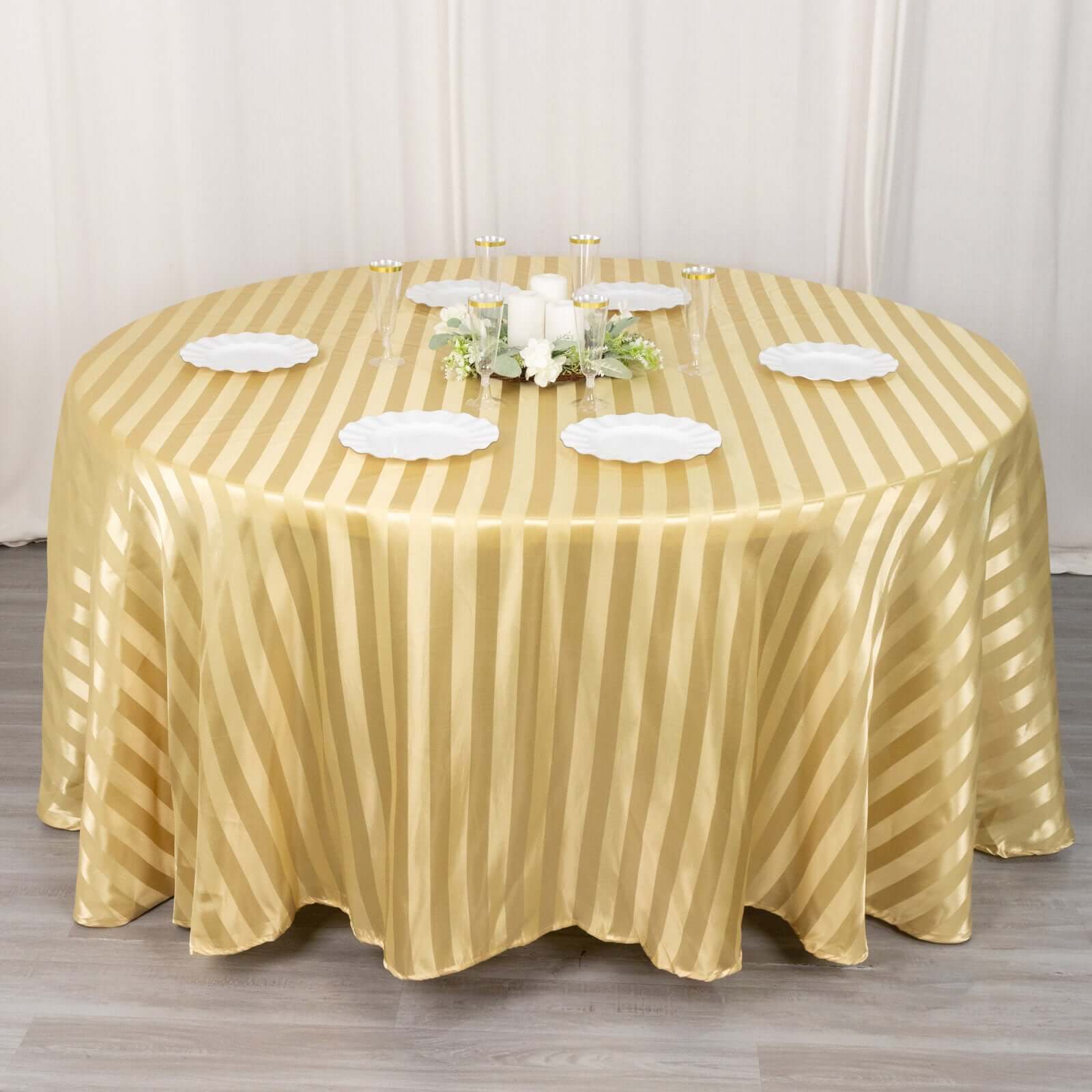 Satin Striped 120 Round Tablecloth Champagne Satin Stripe - Silky Smooth Seamless Table Cover