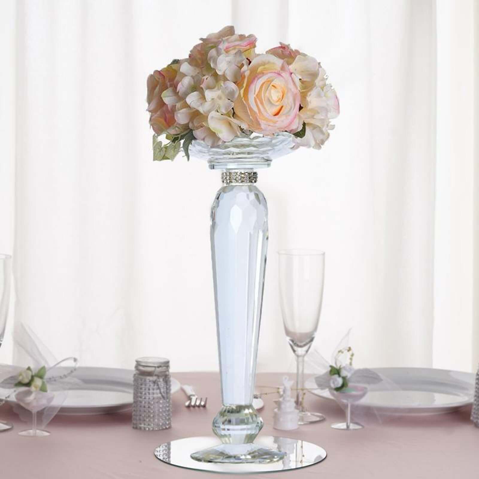 2-Pack Cut Crystal Glass Pillar Candle Holder Stands, Kissing Ball Flower Pedestals 11