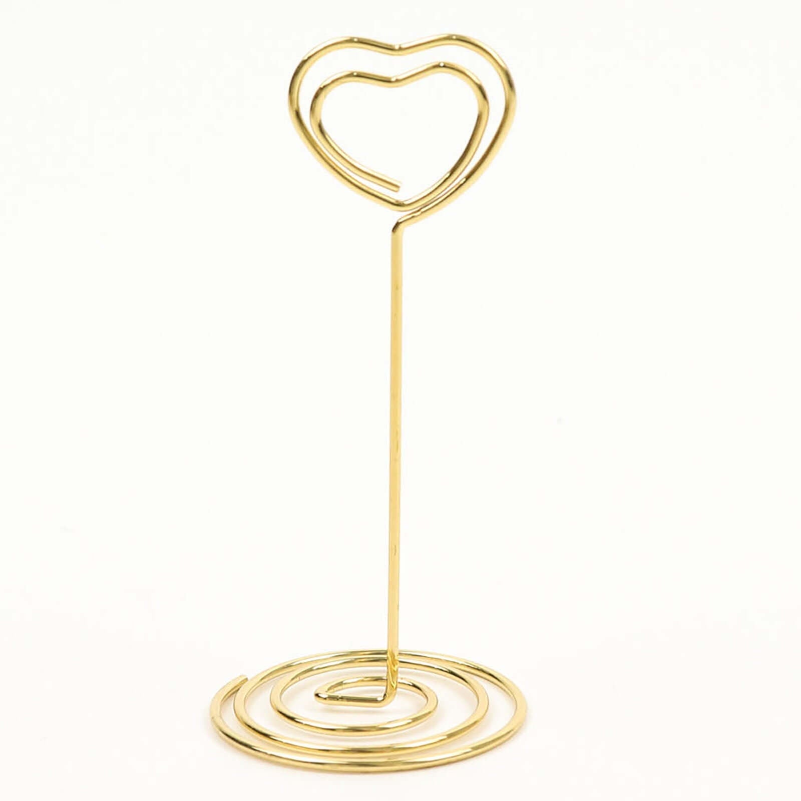 10-Pack Metal Card Holder Stands Heart Design Gold - Table Number Stands and Wedding Place Card Menu Clips 3.5