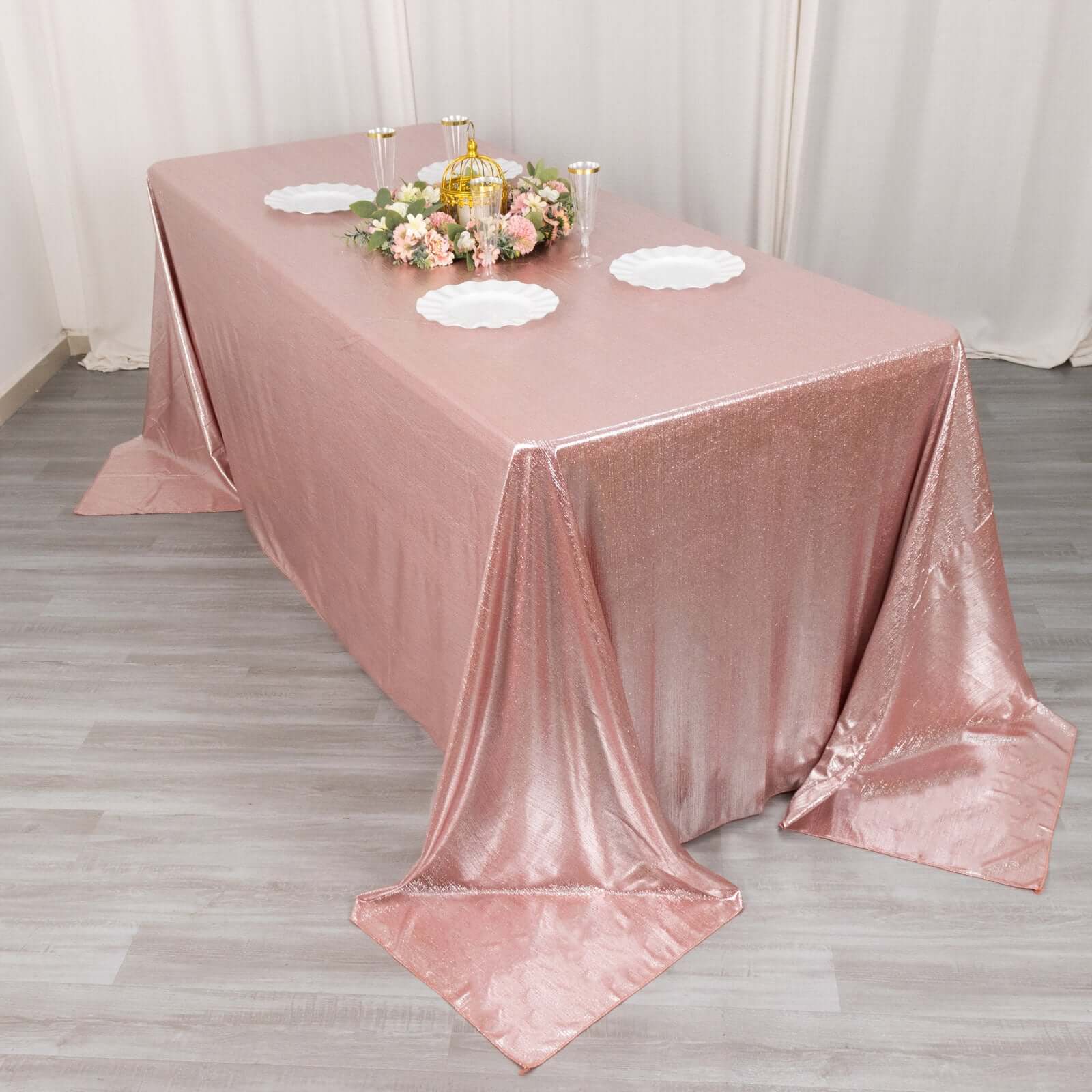 Sequin Dots Polyester 90x132 Rectangle Tablecloth Shimmering Rose Gold - Seamless, Glittering & Wrinkle Free Table Cover