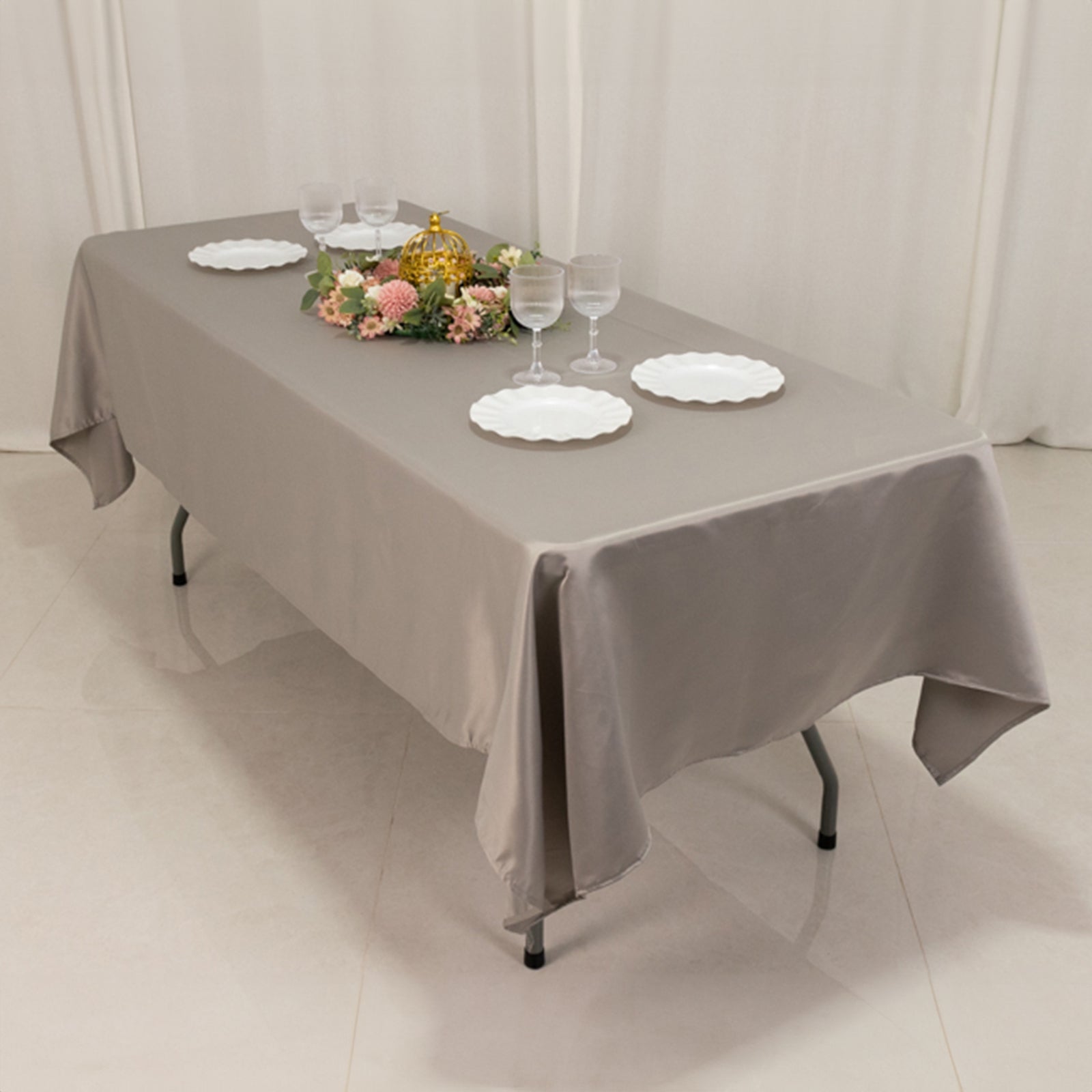 Lamour Satin 60x102 Rectangle Tablecloth Silver - Durable & Silky Soft Feel Table Cover