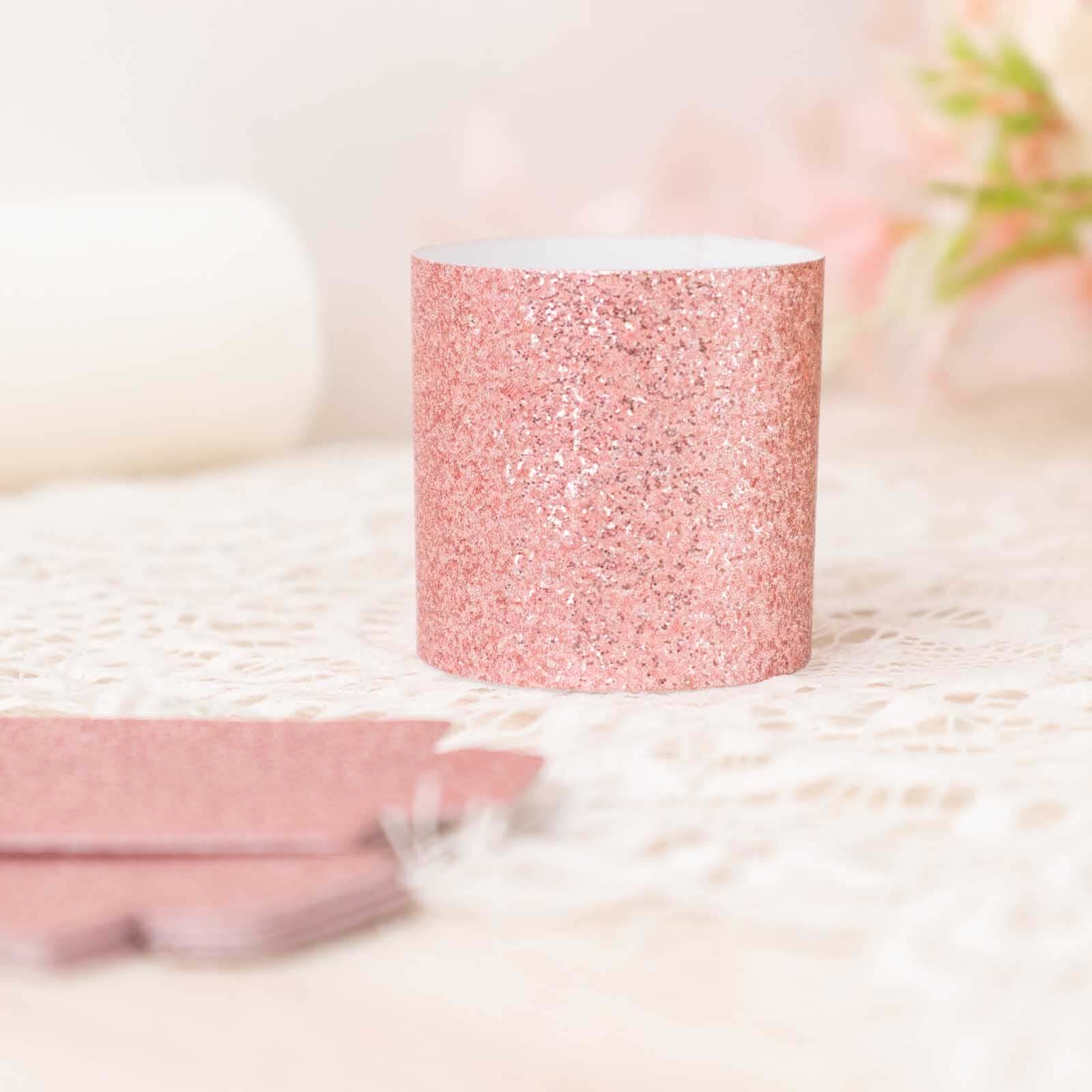 50-Pack Paper Napkin Rings Rose Gold Glitter - Stylish Disposable Napkin Holders 1.5