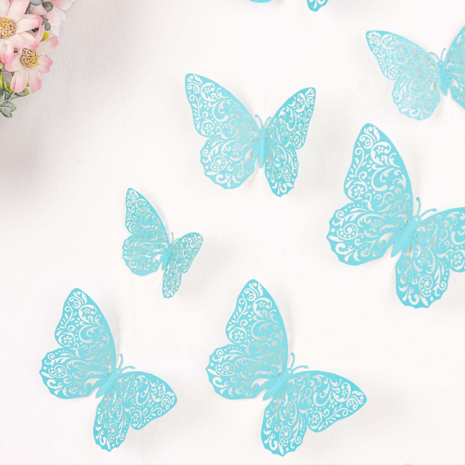 12-Pack 3D Butterfly Wall Decals, DIY Removable Mural Stickers Turquoise Cake Decorations Eye-Catching Design