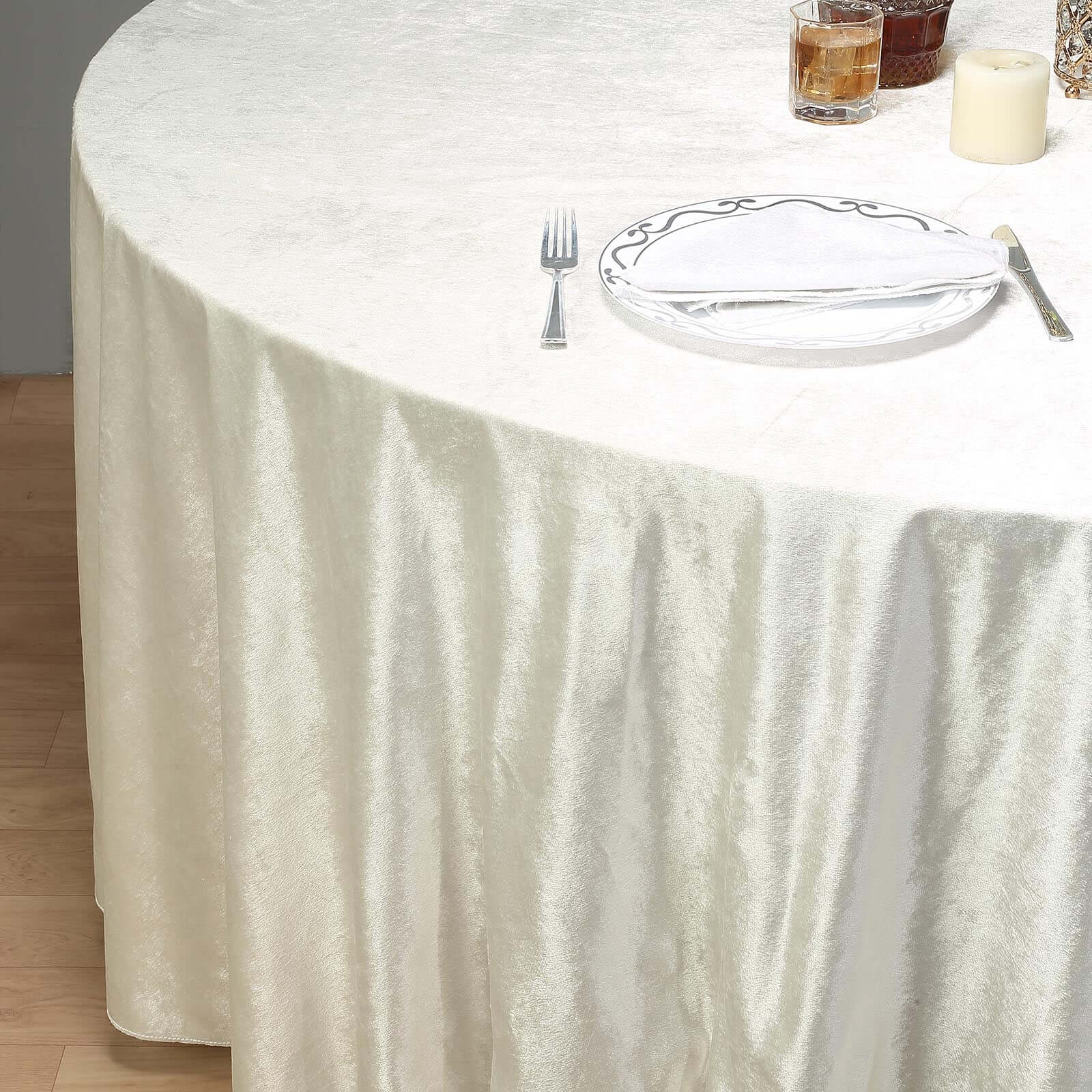 Premium Velvet 120 Round Tablecloth Ivory - Reusable Soft & Seamless Table Cover