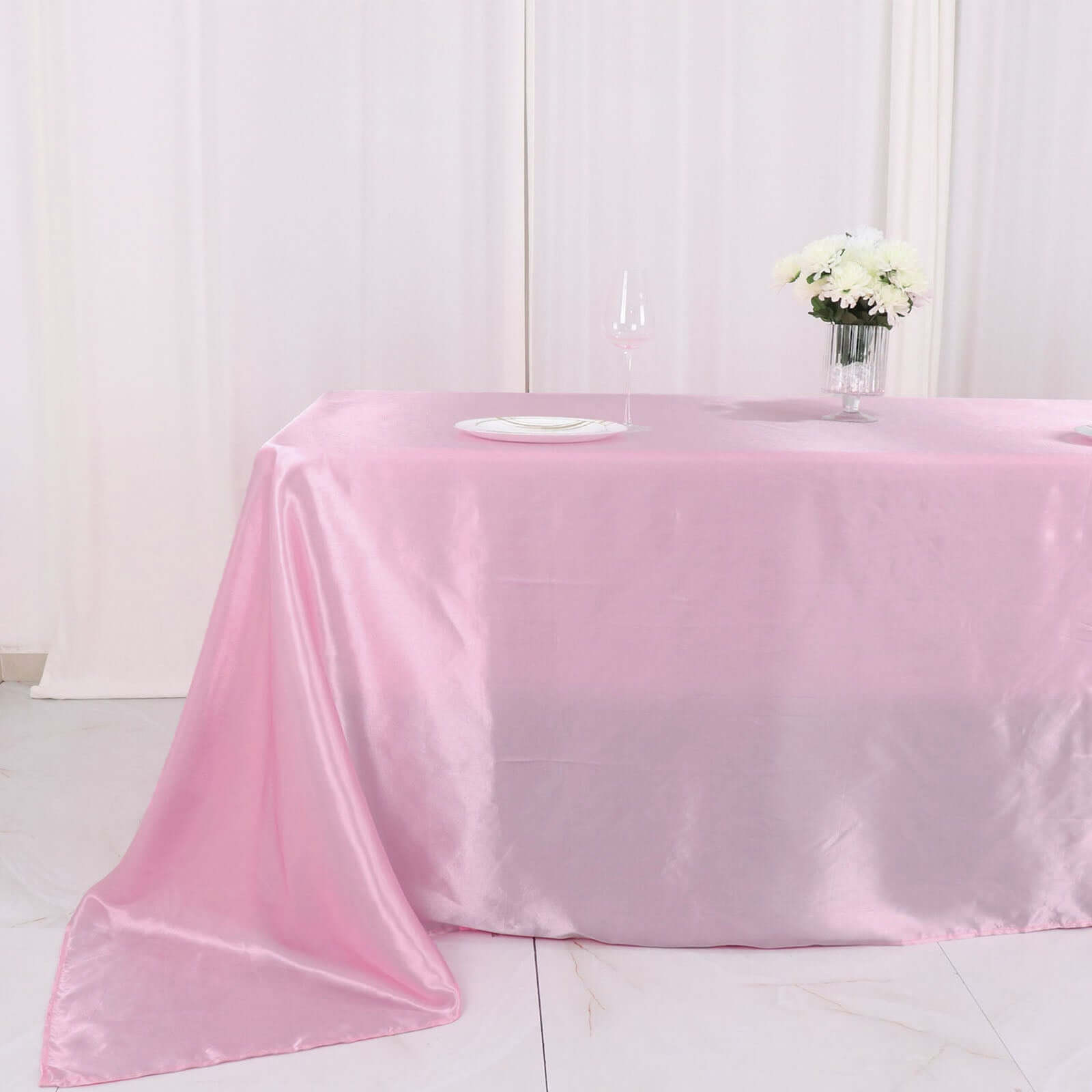 Satin Rectangular 90x132 Tablecloth Pink Satin - Seamless Table Cover