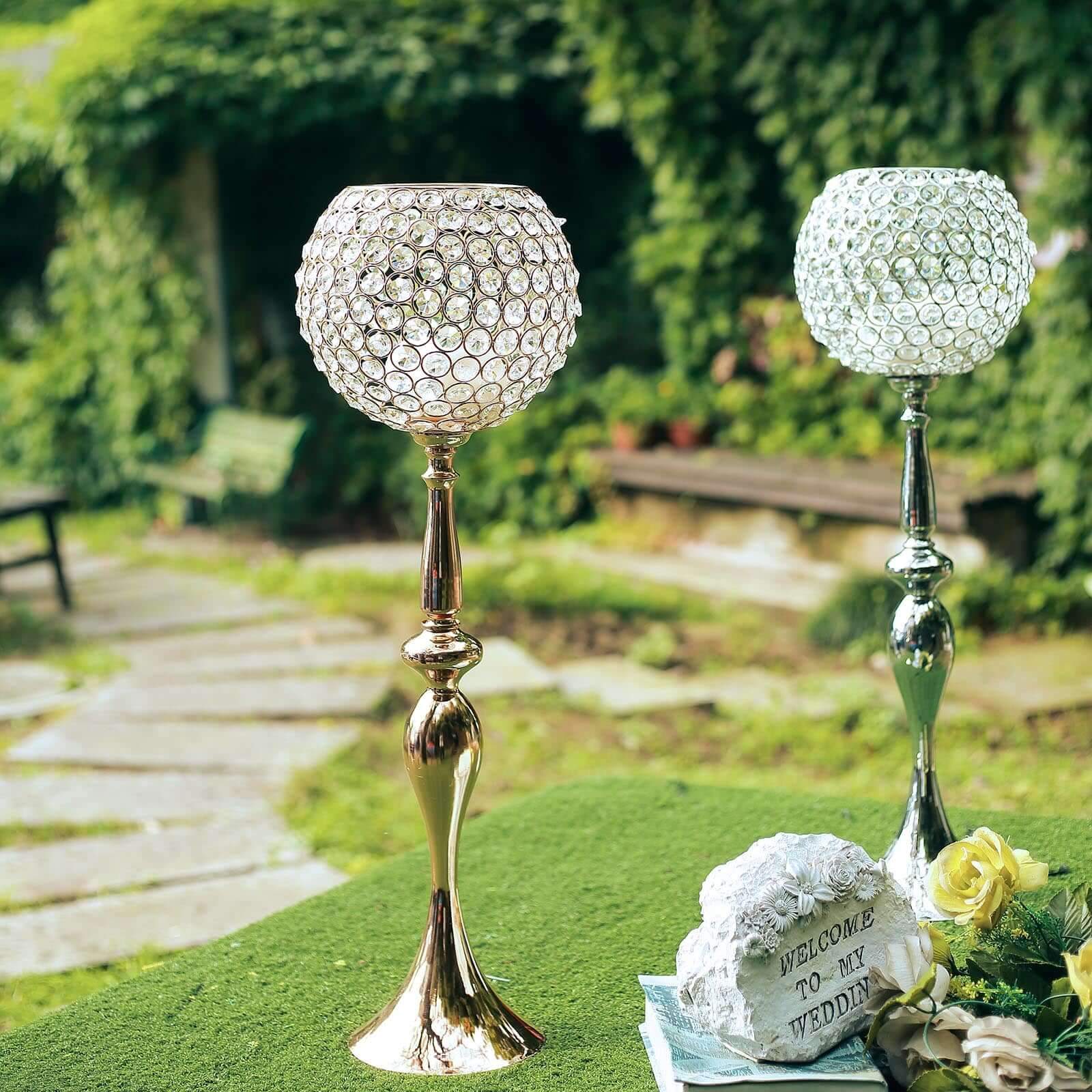 Acrylic Crystal Beaded Goblet Candle Holder Gold - Exquisite Flower Ball Centerpiece Stand for High-End Event Styling 30