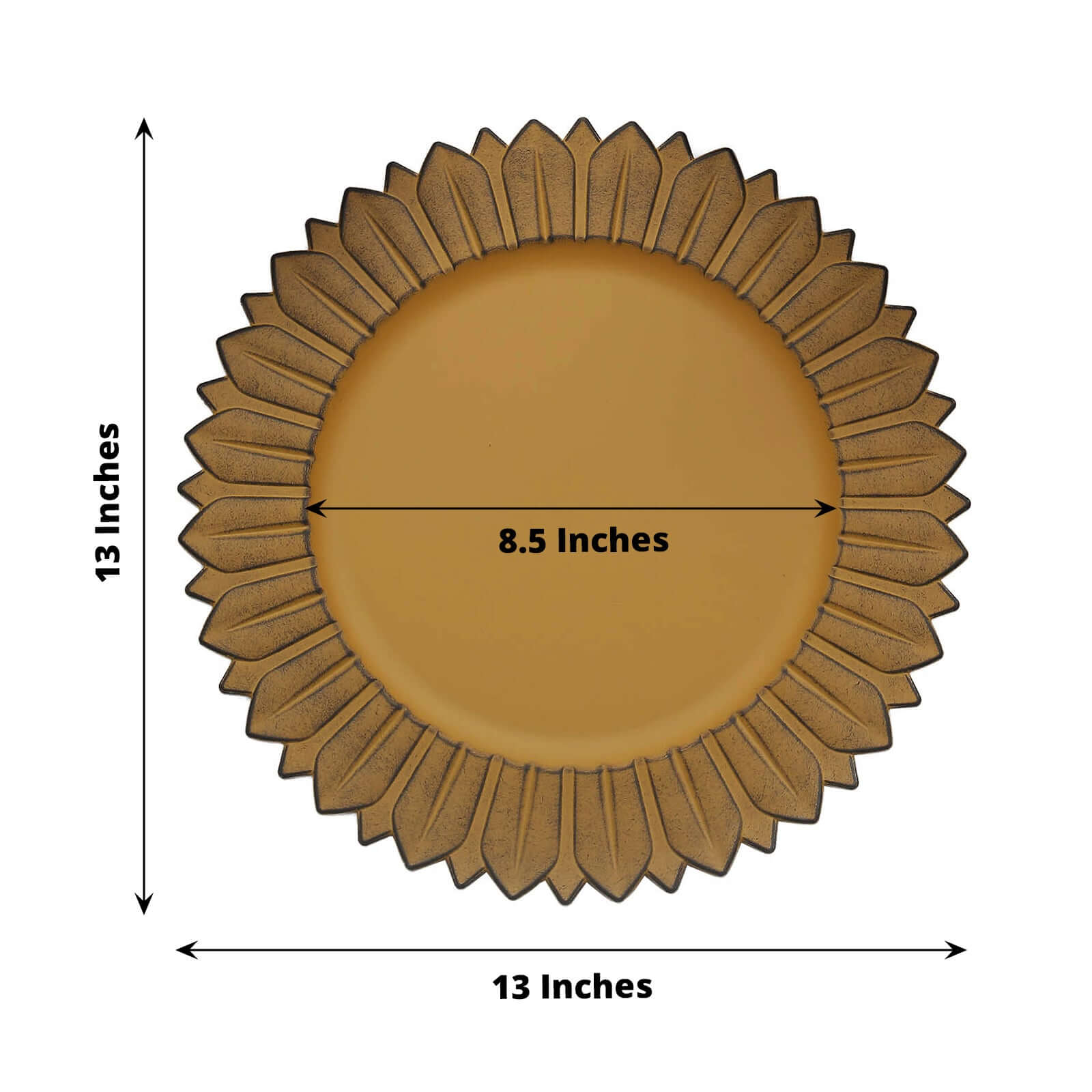 6-Pack Plastic Round Charger Plates 13 in Mustard Yellow with Sunflower Rim, Matte Finish Disposable Dinner Charger Tableware