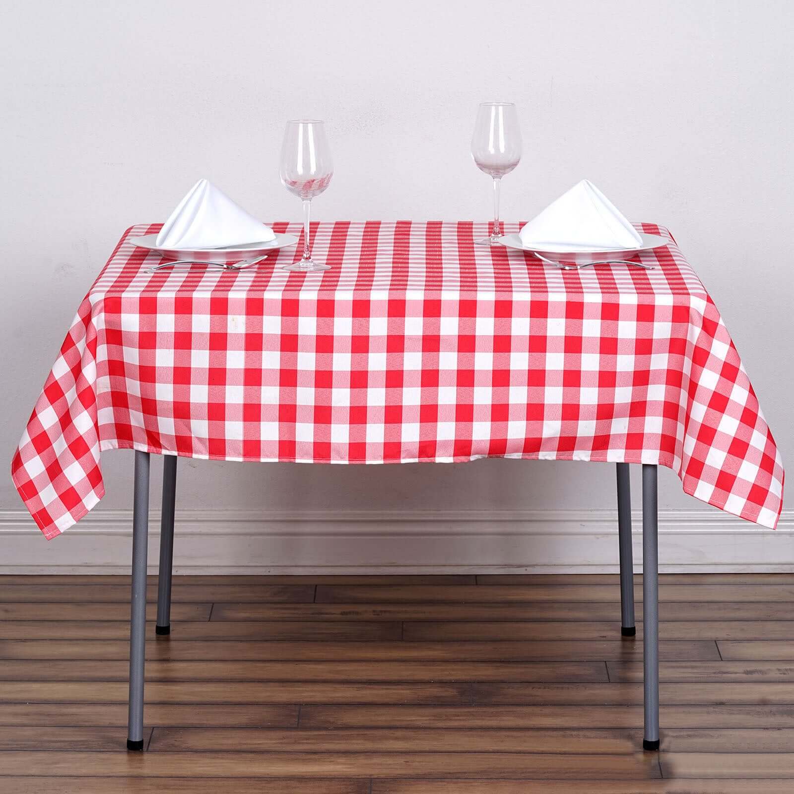 Polyester 54x54 Table Overlay Square Tablecloth White/Red - Checkered Buffalo Plaid Design for Casual Table Settings