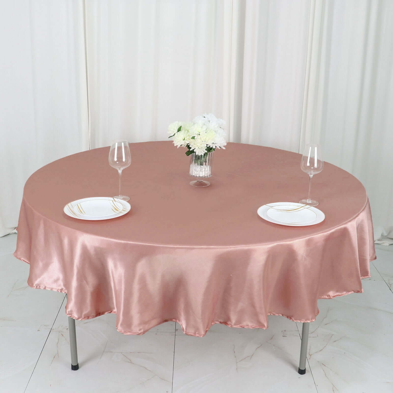 Satin 90 Round Tablecloth Dusty Rose - Smooth and Lustrous Table Cover