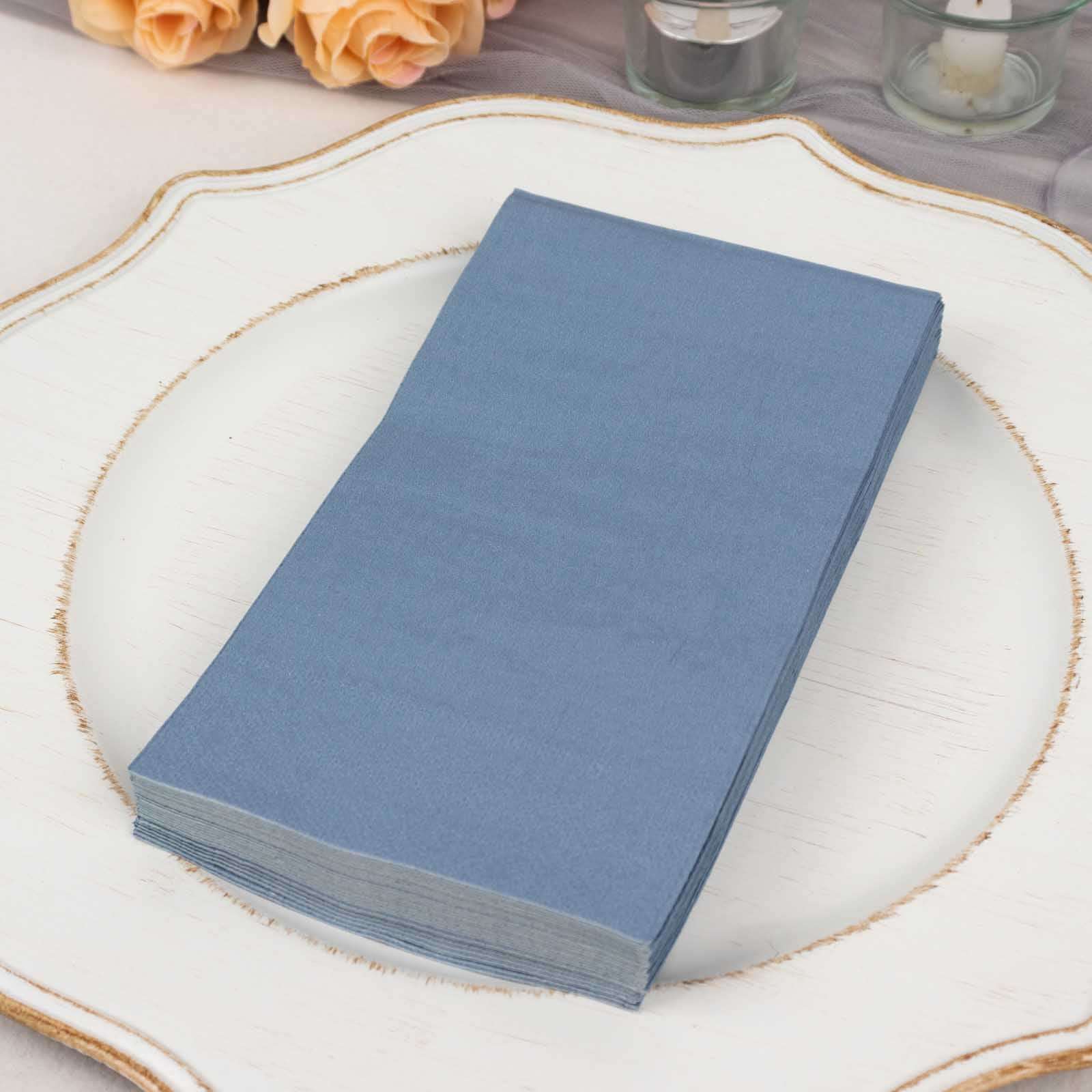 50-Pack Paper Napkins Soft Dusty Blue - Disposable 2-Ply Cocktail and Beverage Napkins for Weddings