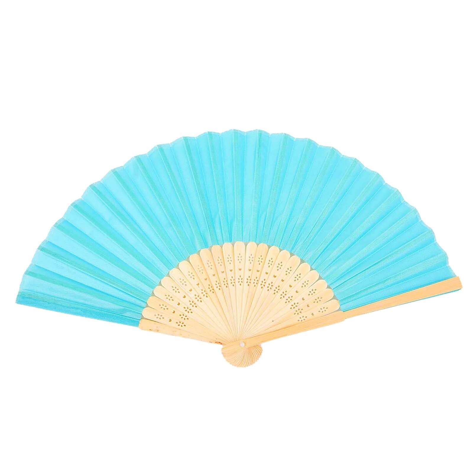 5 Pack Turquoise Asian Silk Folding Fans Party Favors, Oriental Folding Fan Favors