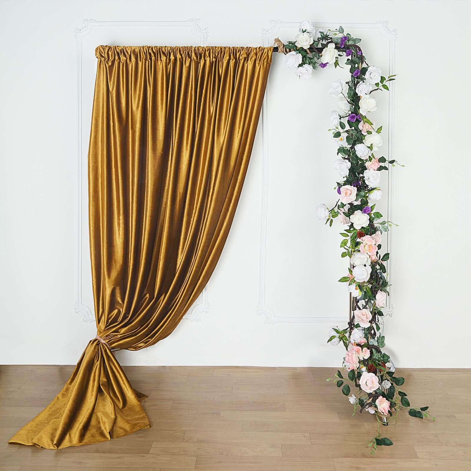 8ftx8ft Gold Premium Smooth Velvet Event Curtain Drapes, Privacy Backdrop Event Panel with Rod Pocket