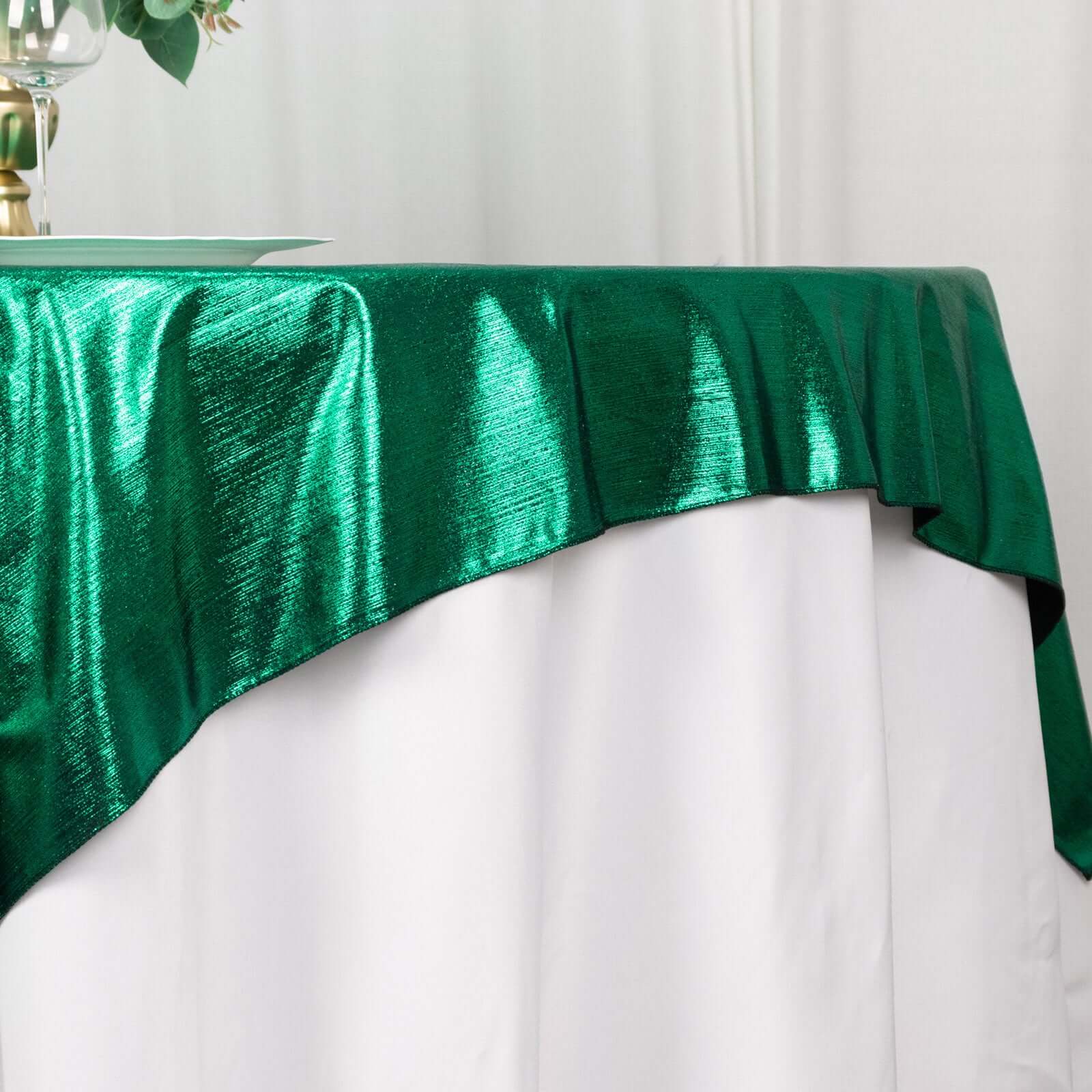 Polyester 72x72 Table Overlay Square Tablecloth Hunter Emerald Green - Sequin Dots Wrinkle-Free Table Cover