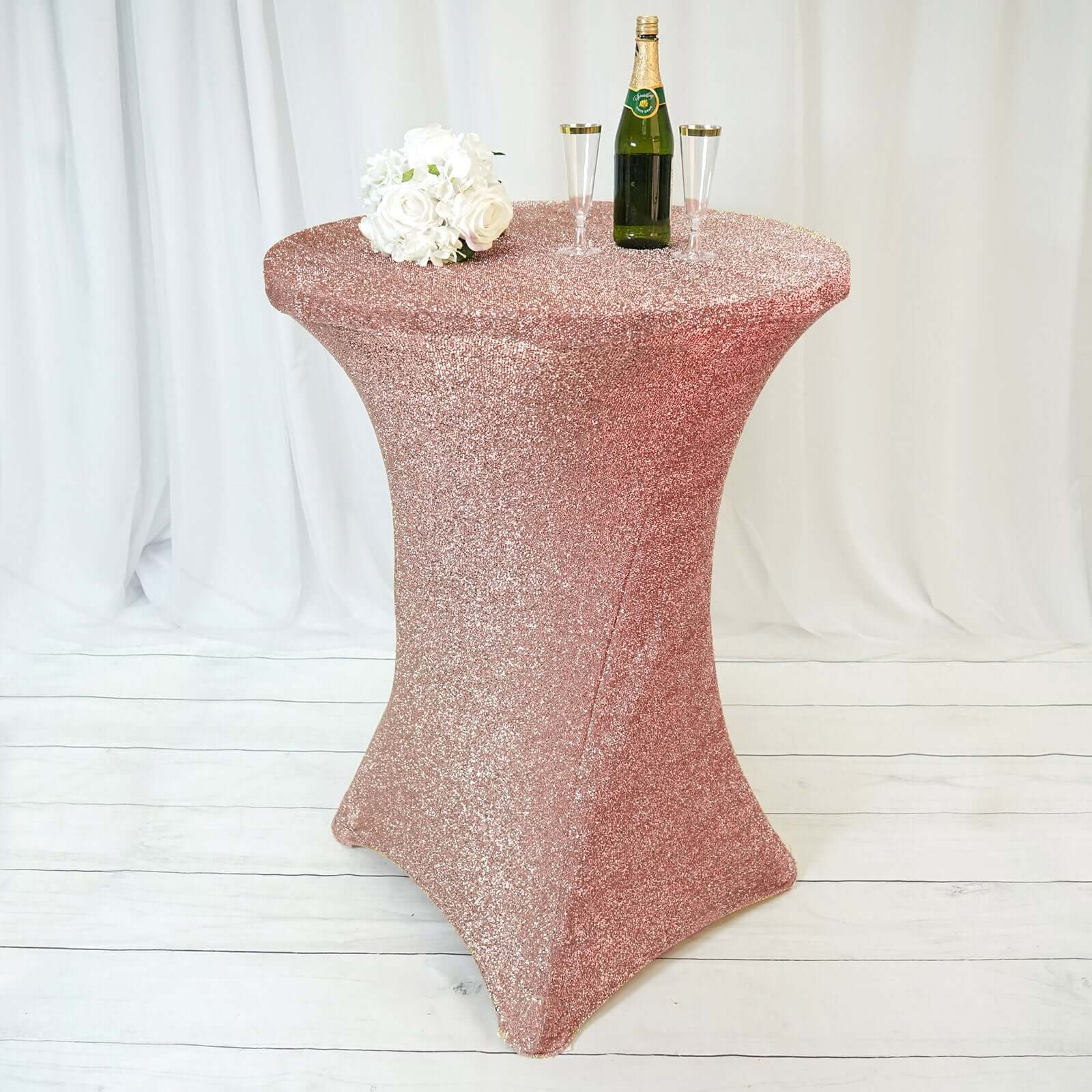 Metallic Spandex 36 Fitted Glitter Round Cocktail Table Cover Rose Gold - Stretch Fit for High Top Tables