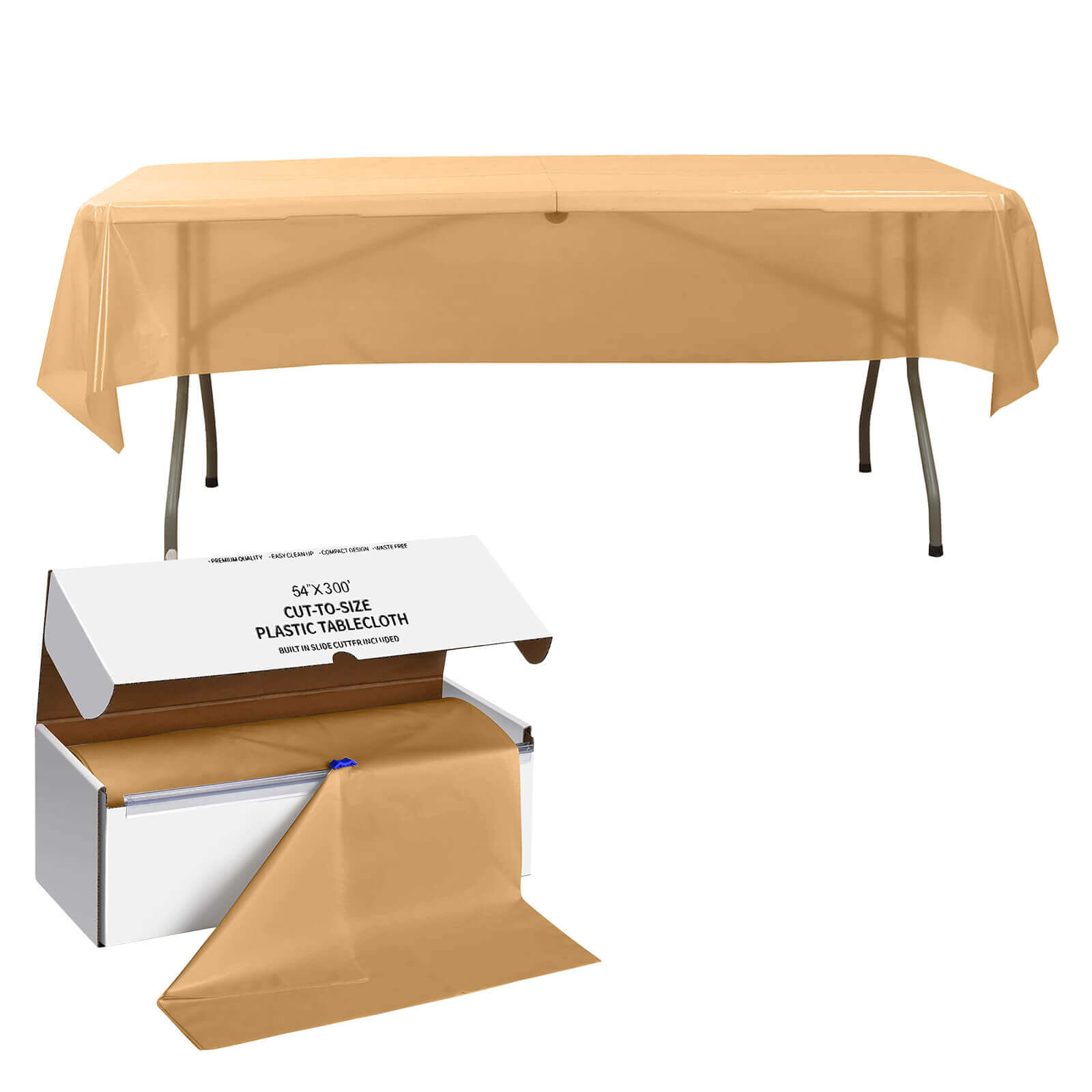 Plastic Table Cover Roll Gold with Slide Cutter - Customizable Disposable Tablecloth Roll 54x300ft