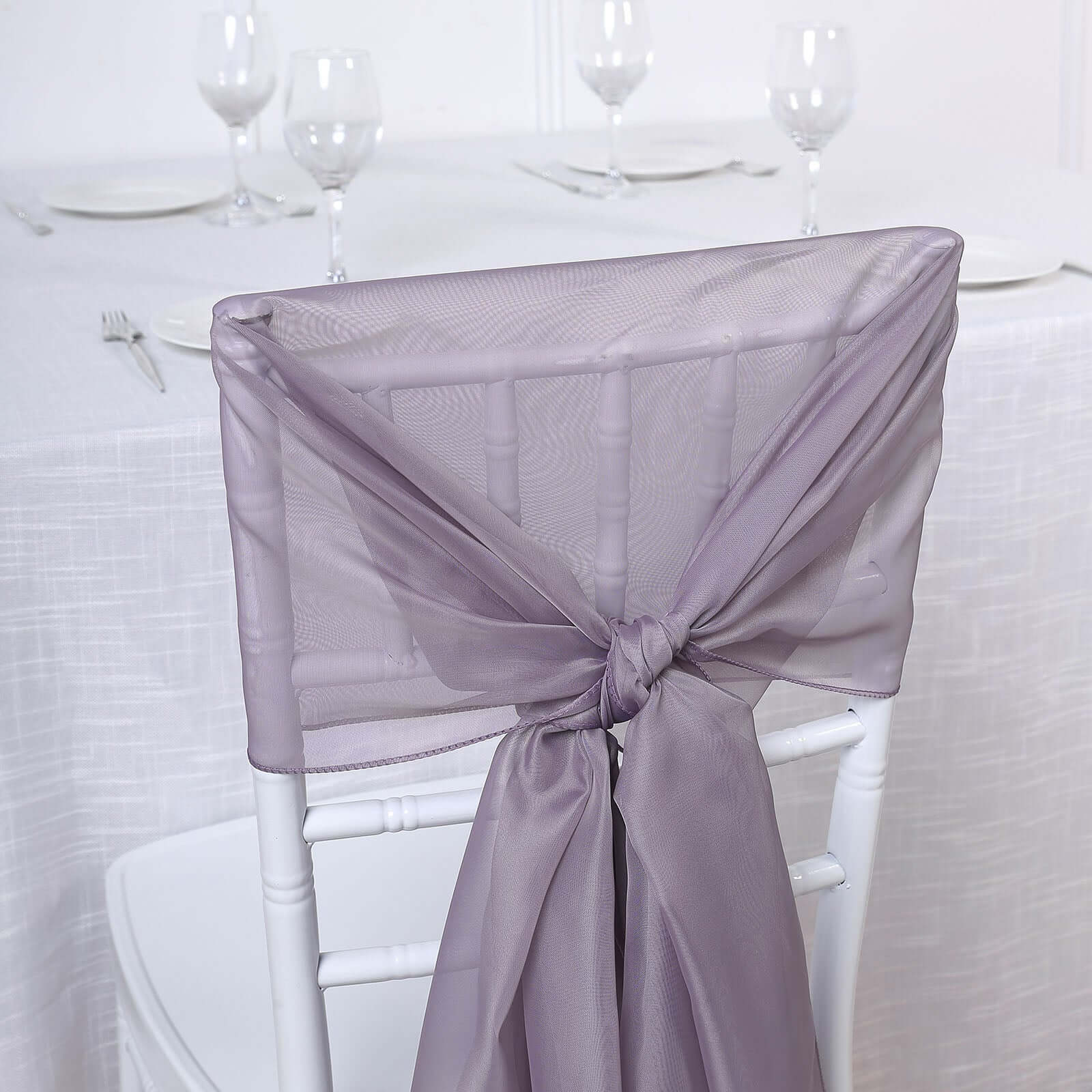 5 Pack Premium Chiffon Chair Sashes Violet Amethyst - Soft & Lightweight Designer Chair Bows 22x78