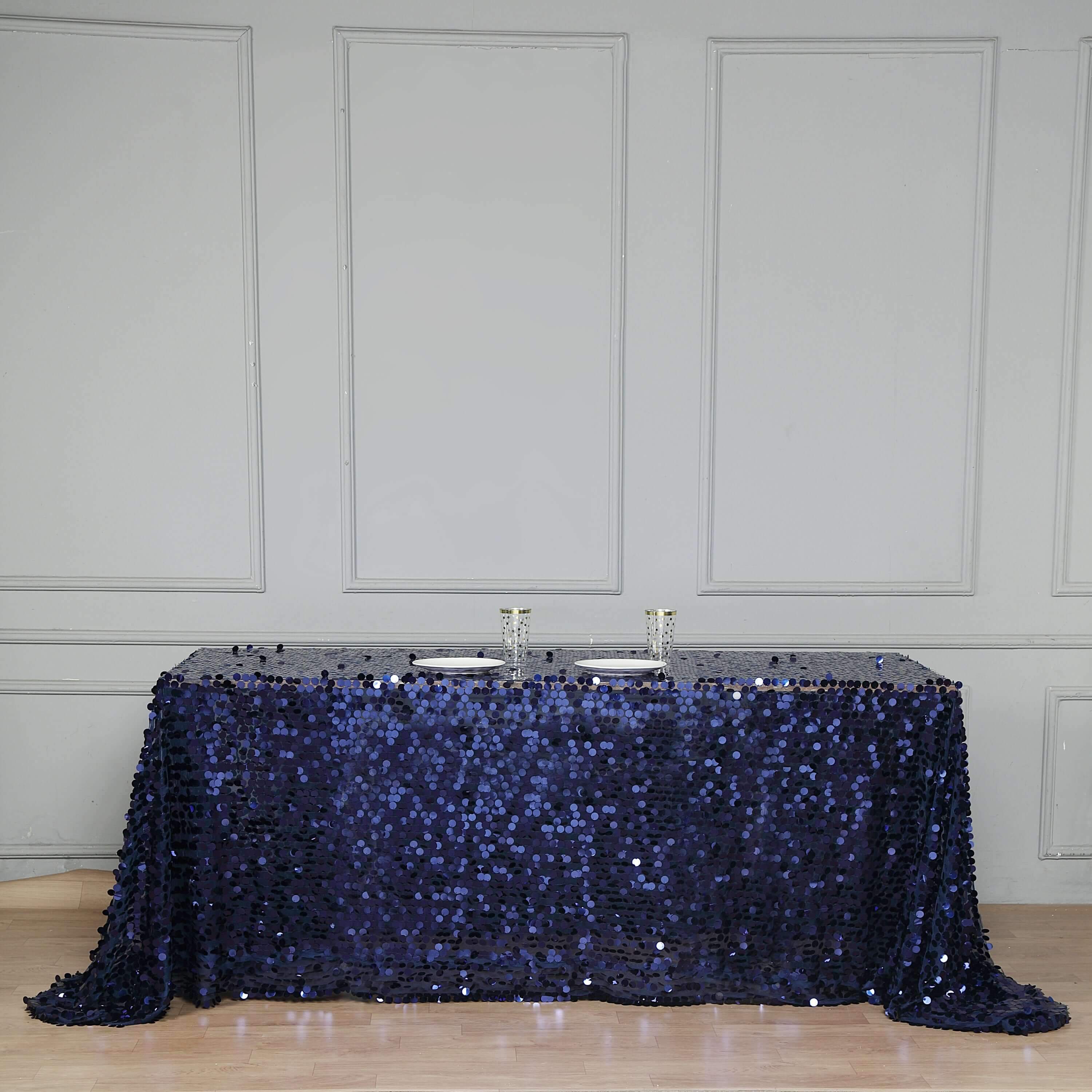 Sequin 90x132 Rectangle Tablecloth Navy Blue - Seamless Big Payette Table Cover