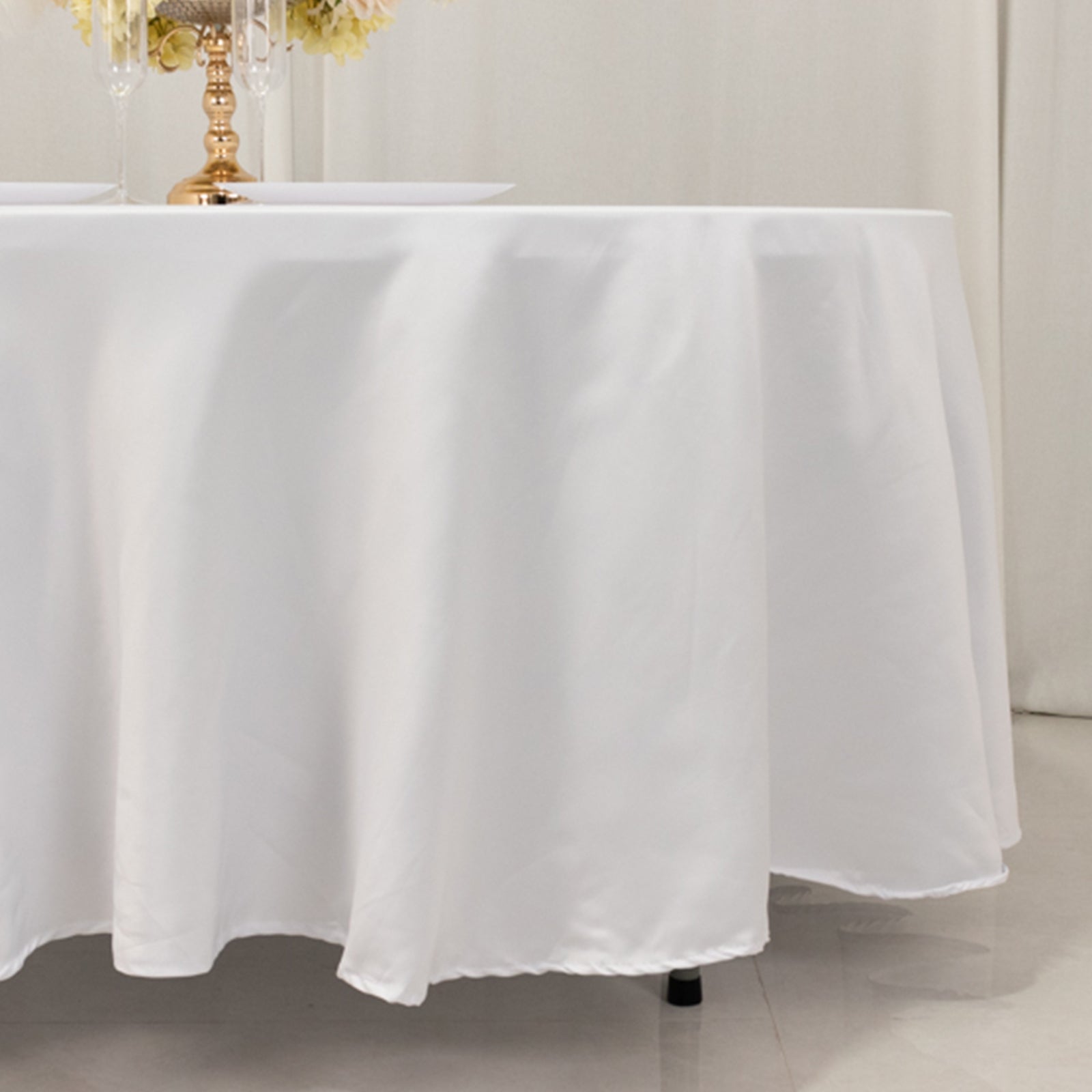 Lamour Satin 108 Round Tablecloth White - Durable & Silk-Like Table Cover for Classy Weddings & Events