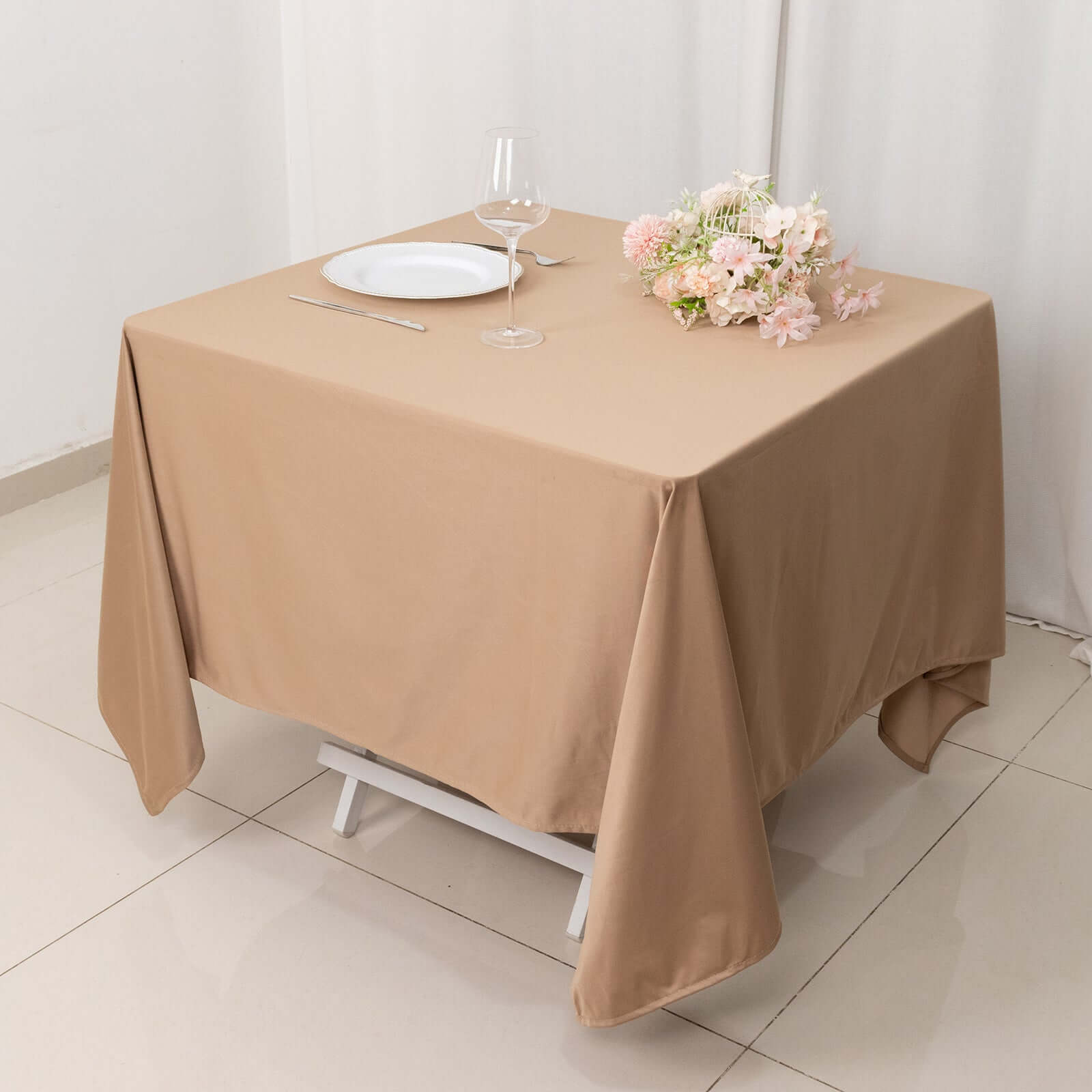 Premium Scuba Square 70x70 Tablecloth Nude - Wrinkle Free & Stain Resistant Table Cover