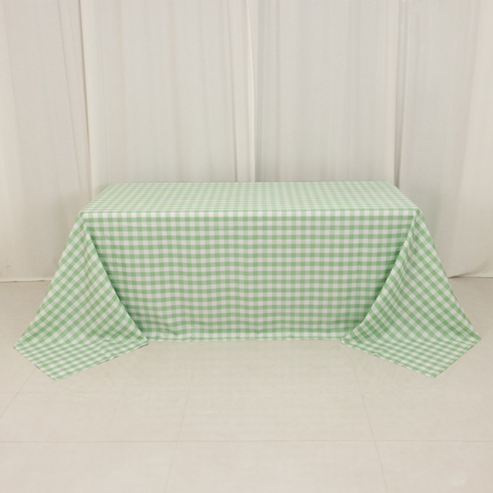 Polyester 90x132 Rectangle Tablecloth White/Sage Green - Seamless Checkered Buffalo Plaid Table Cover