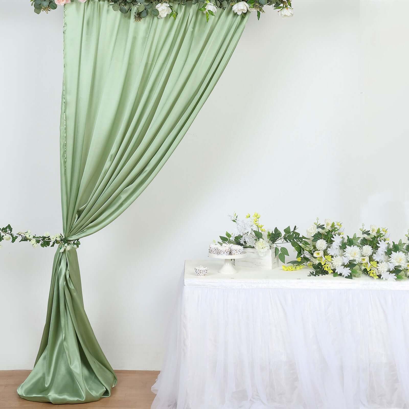 8ftx10ft Sage Green Satin Event Curtain Drapes, Backdrop Event Panel