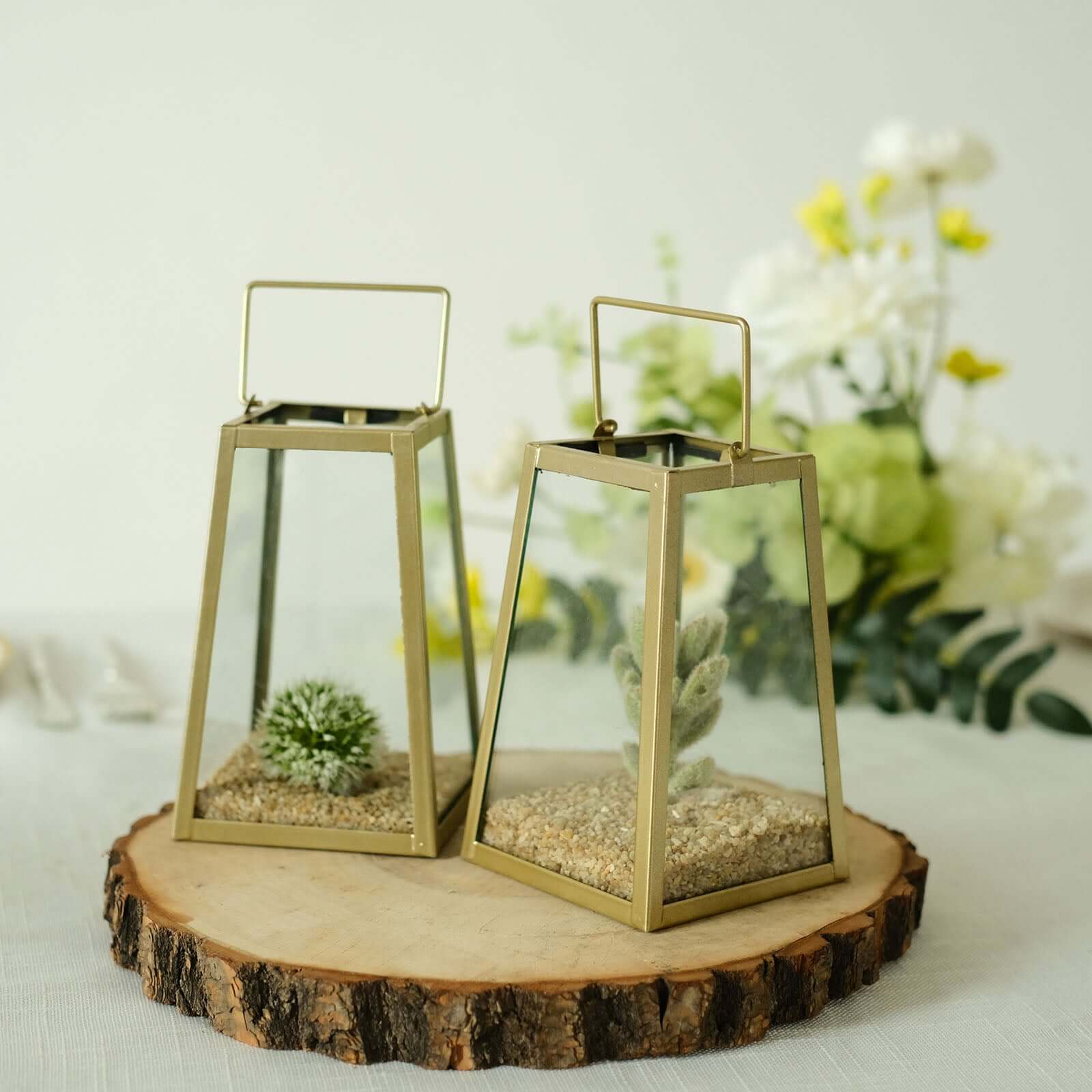 2-Pack Metal Candle Lanterns Trapezoid Geometric Design Gold - Hanging Terrariums Table Centerpieces for Indoor/Outdoor 6