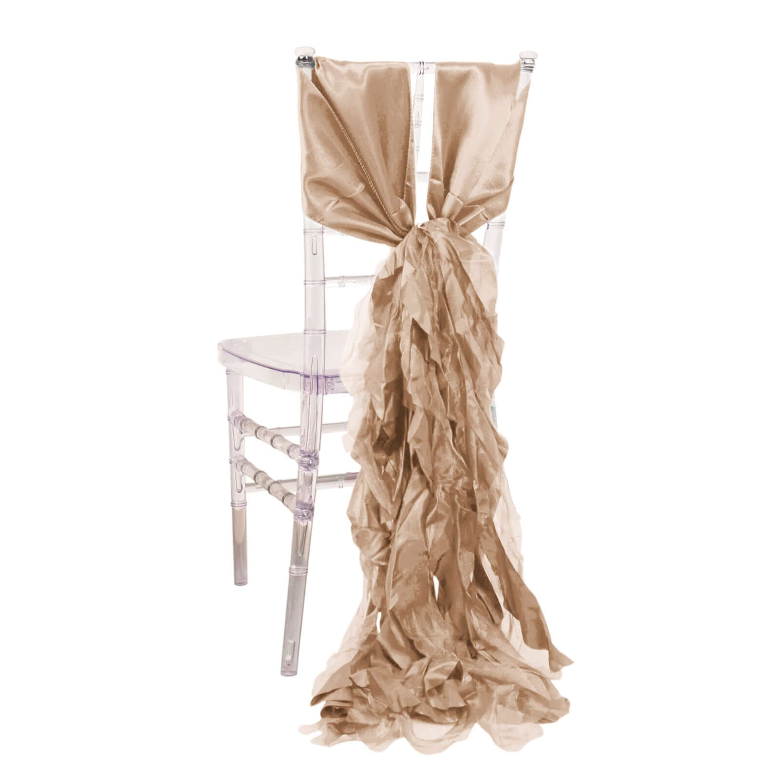 5 Pack Chiffon Satin Chair Sashes Nude - Easy to Install Ruffled Curly Willow