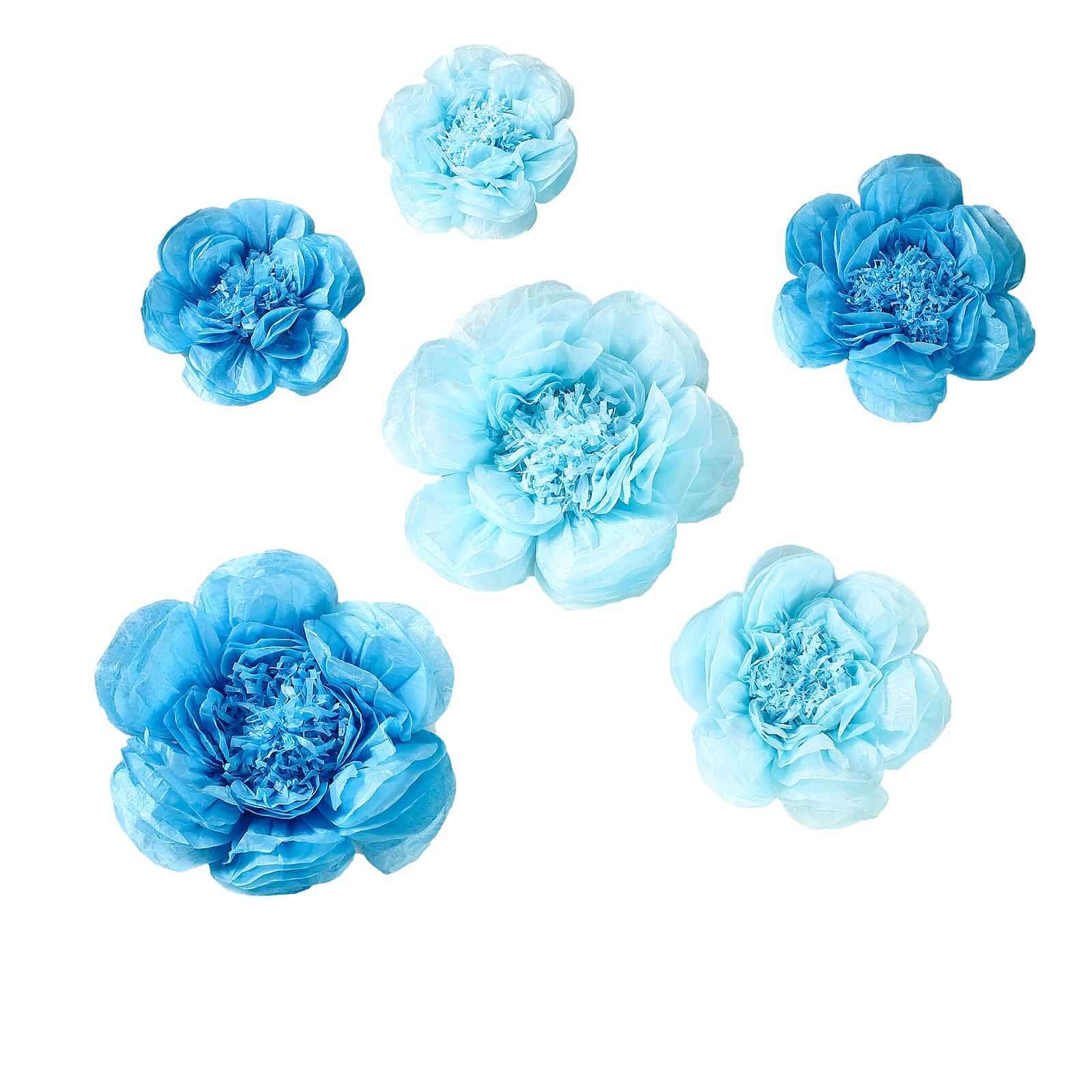 Set of 6 Periwinkle Turquoise Peony 3D Paper Flowers Wall Decor - 7,9,11