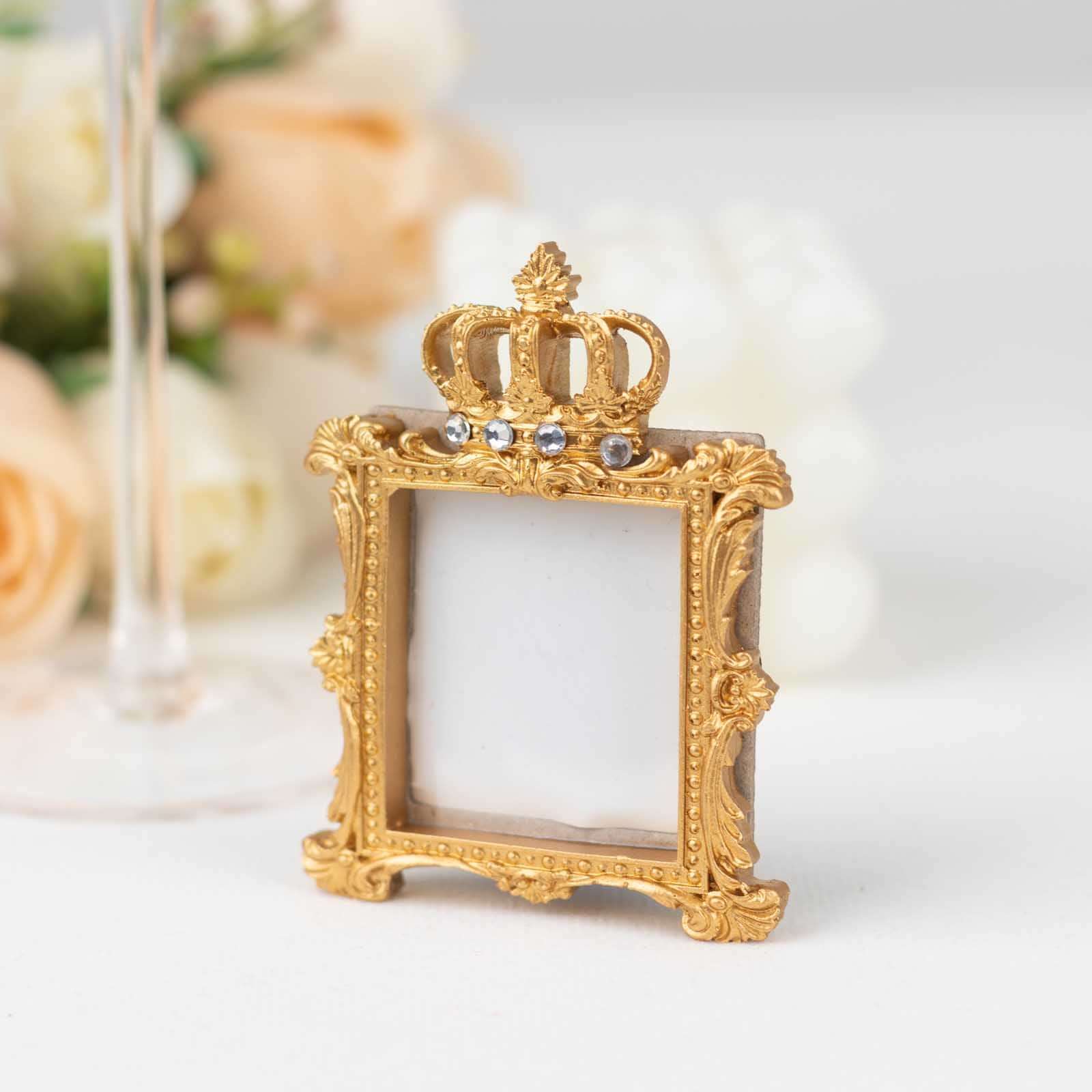 4-Pack Picture Frames Gold Resin Royal Crown Design Square - Baroque Wedding Place Card Holders & Party Favors 3.5