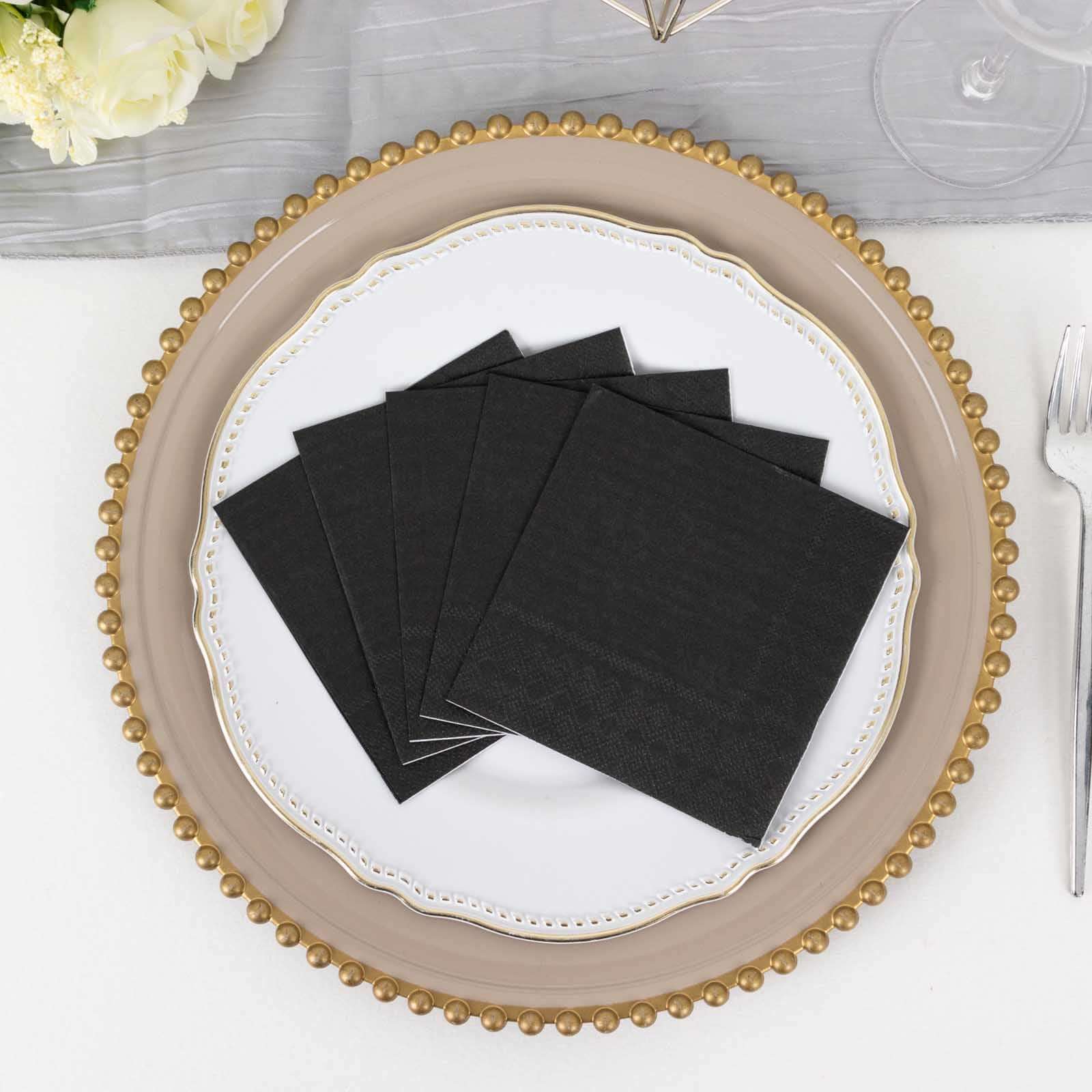 50-Pack Paper Beverage Napkins Black - 2 Ply Disposable Soft 18GSM Cocktail Napkins for Events 5x5