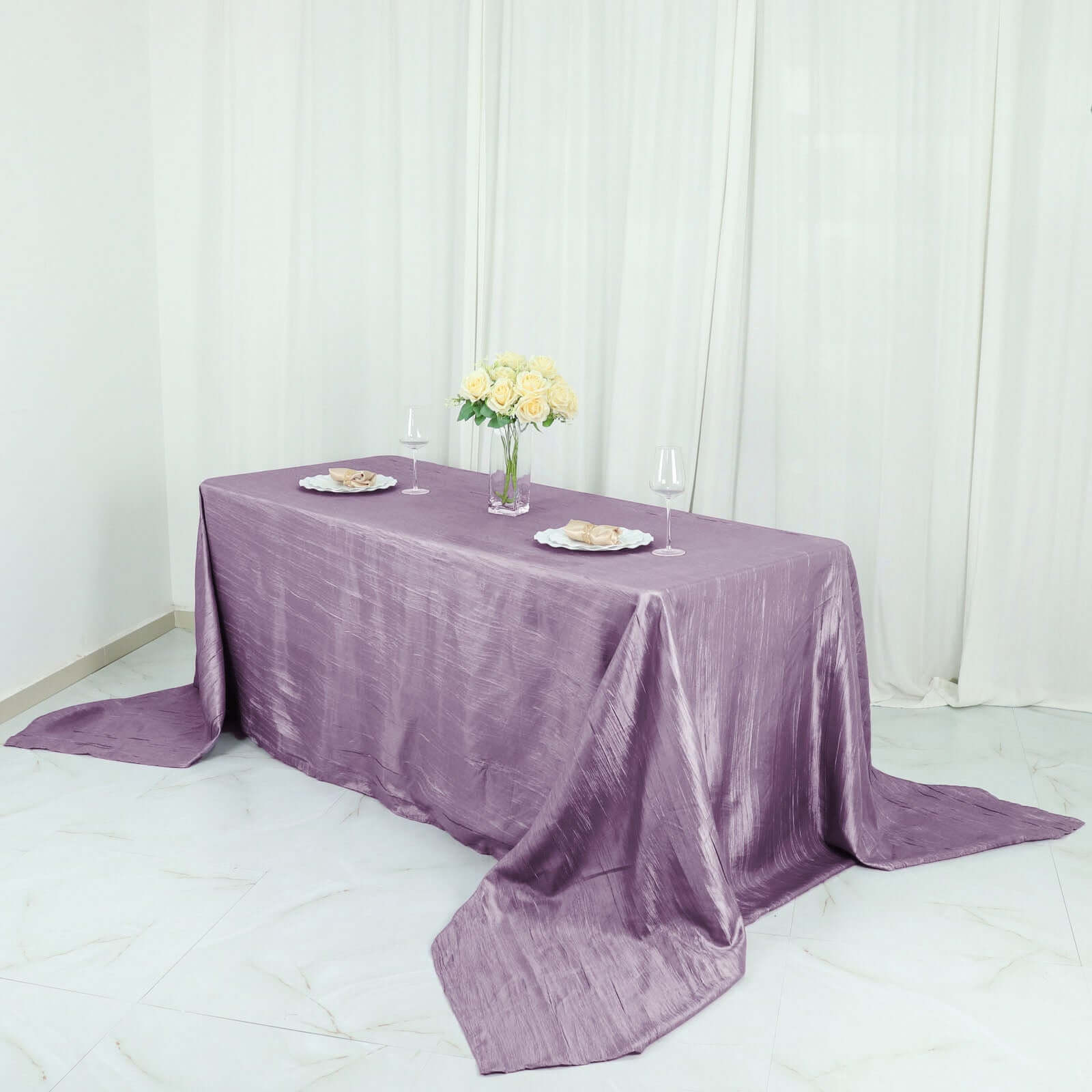 Taffeta 90x132 Rectangle Tablecloth Violet Amethyst - Seamless Accordion Crinkle Table Cover