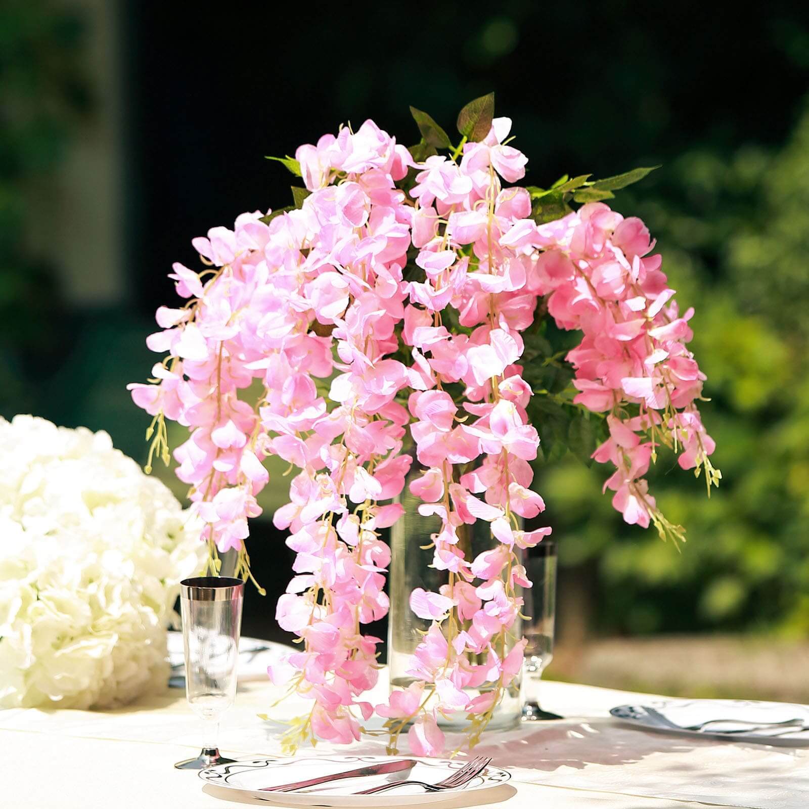 5 Pack 44 Silk Hanging Wisteria Flower Garland Vines in Pink, 3 Strands in 1 Bush
