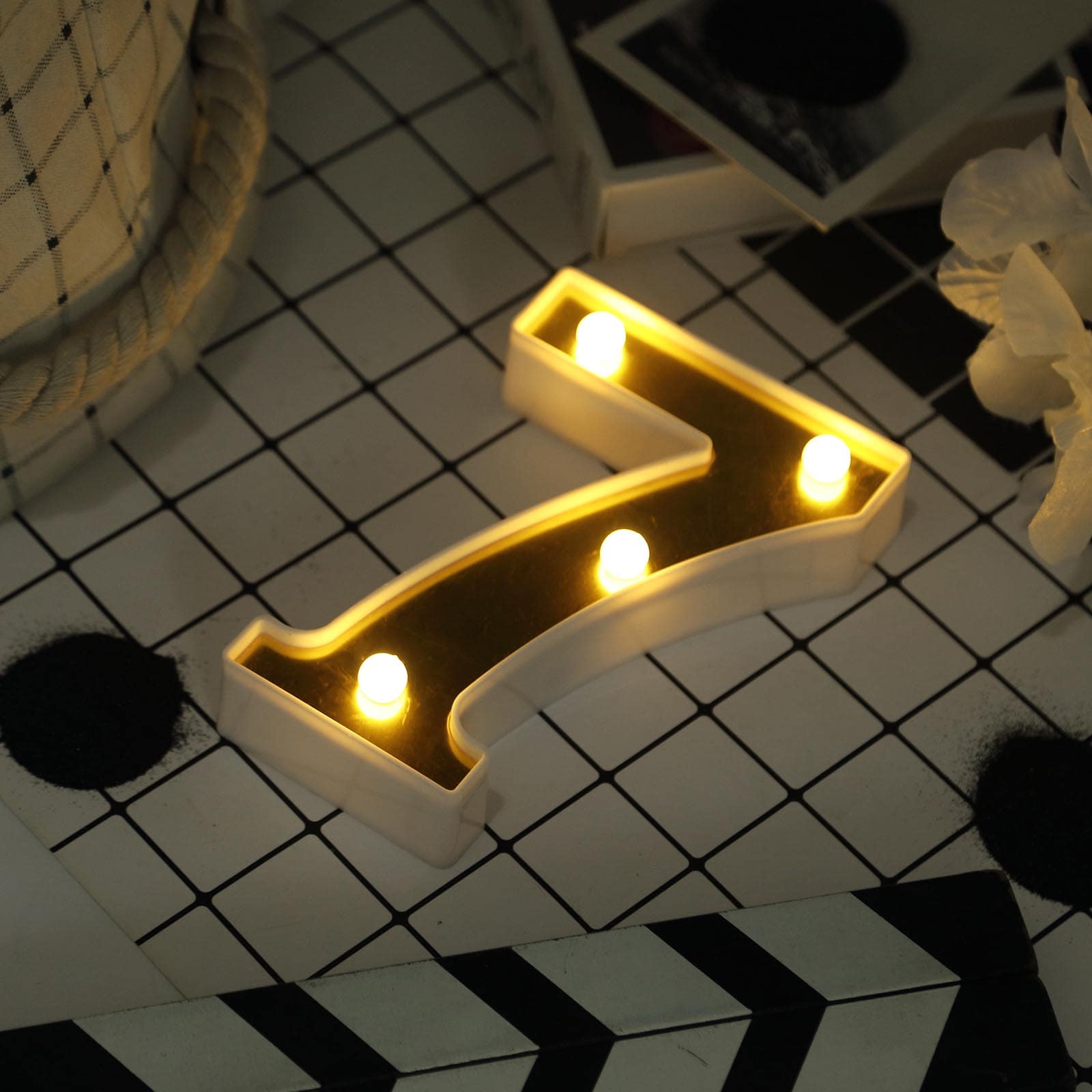 3D Marquee Number 7 Warm White 4 LED Lights Gold - Stylish Light-Up Accent for Events 6