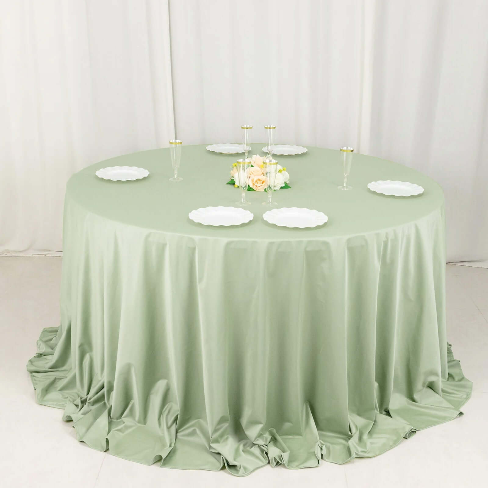 Premium Scuba Round 132 Tablecloth Sage Green - Wrinkle Free & Stain Resistant Seamless Table Cover