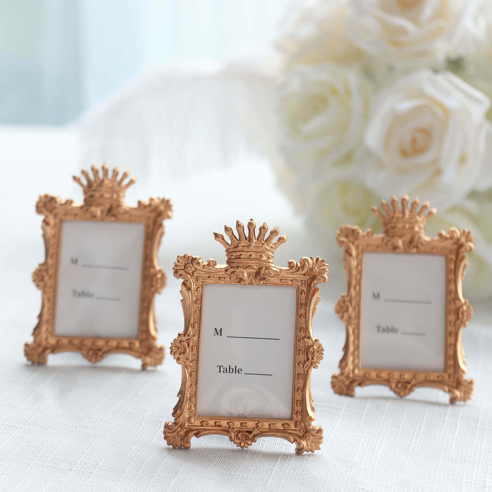 4-Pack Picture Frames Gold Resin Vintage Crown Design Rectangle - Mini Photo Frame Wedding Place Card Holders & Party Favors 4.5x3