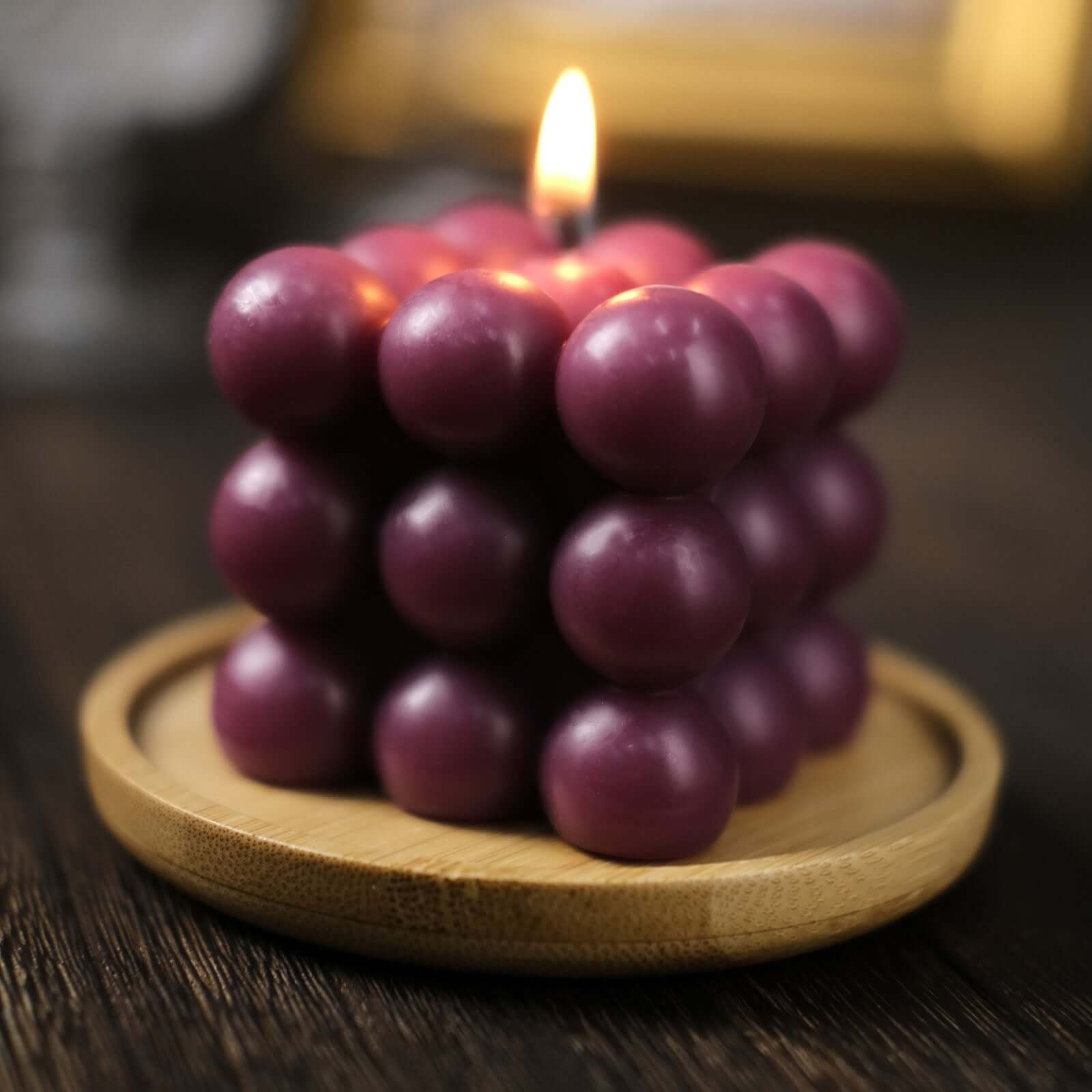 2-Pack Decorative Paraffin Wax Candles Bubble Cube Design Burgundy - Unscented Long Burning Pillar Candle Set 2