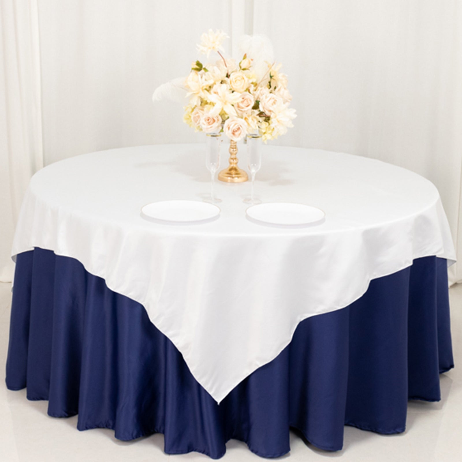 Lamour Satin 72x72 Table Overlay Square Tablecloth White - Smooth Finish for Luxurious Events