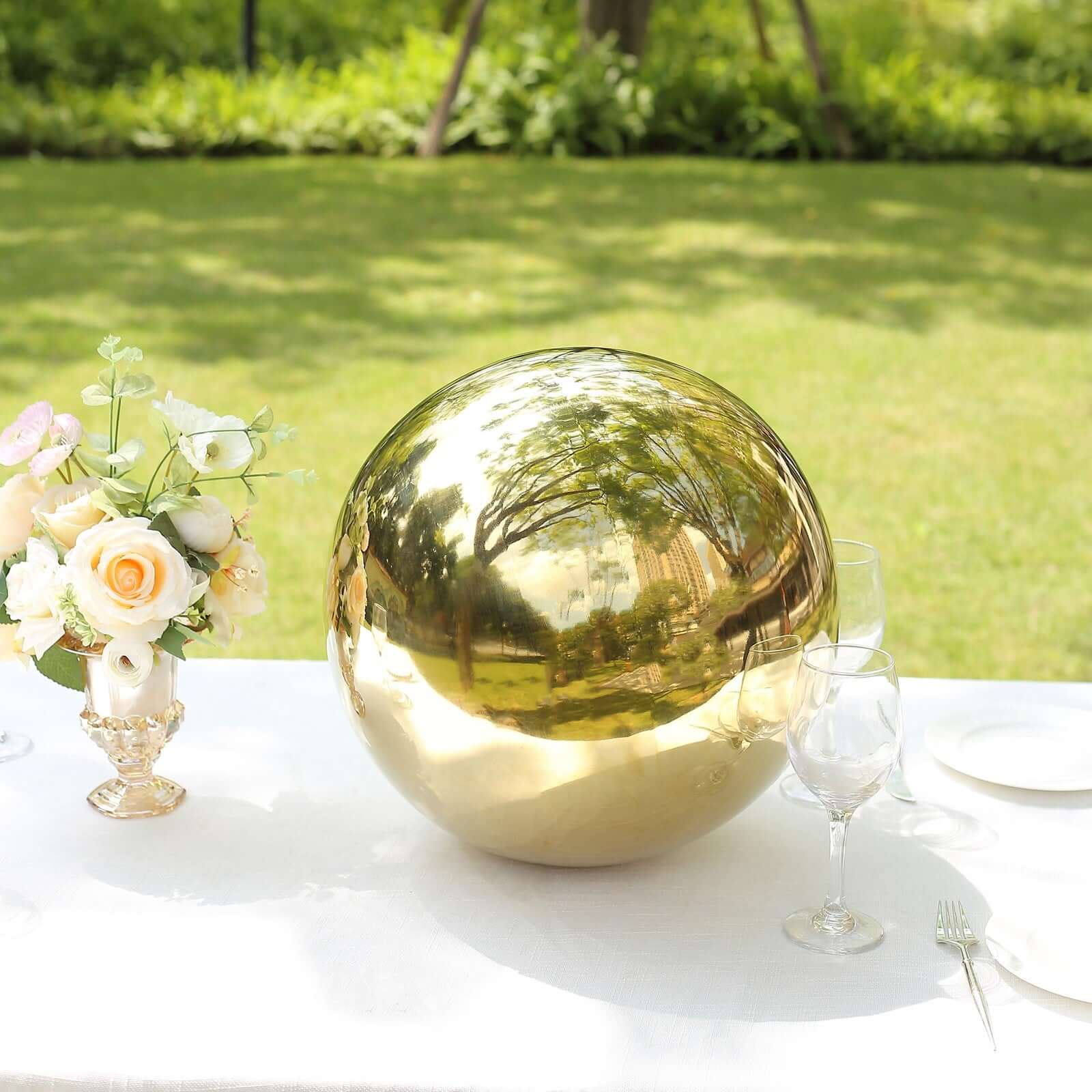 Gazing Globe Mirror Ball Reflective Hollow Stainless Steel Gold Sphere - Decorative Garden Display Piece 16