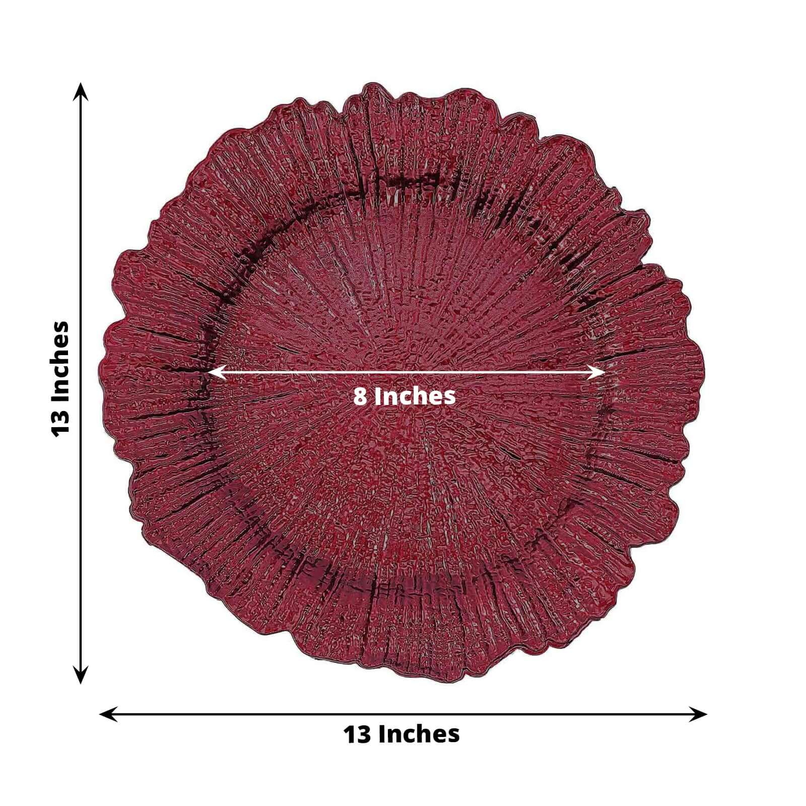 6-Pack Acrylic Plastic Round Charger Plates 13 in Burgundy with Reef Design, Dinner Charger Tableware